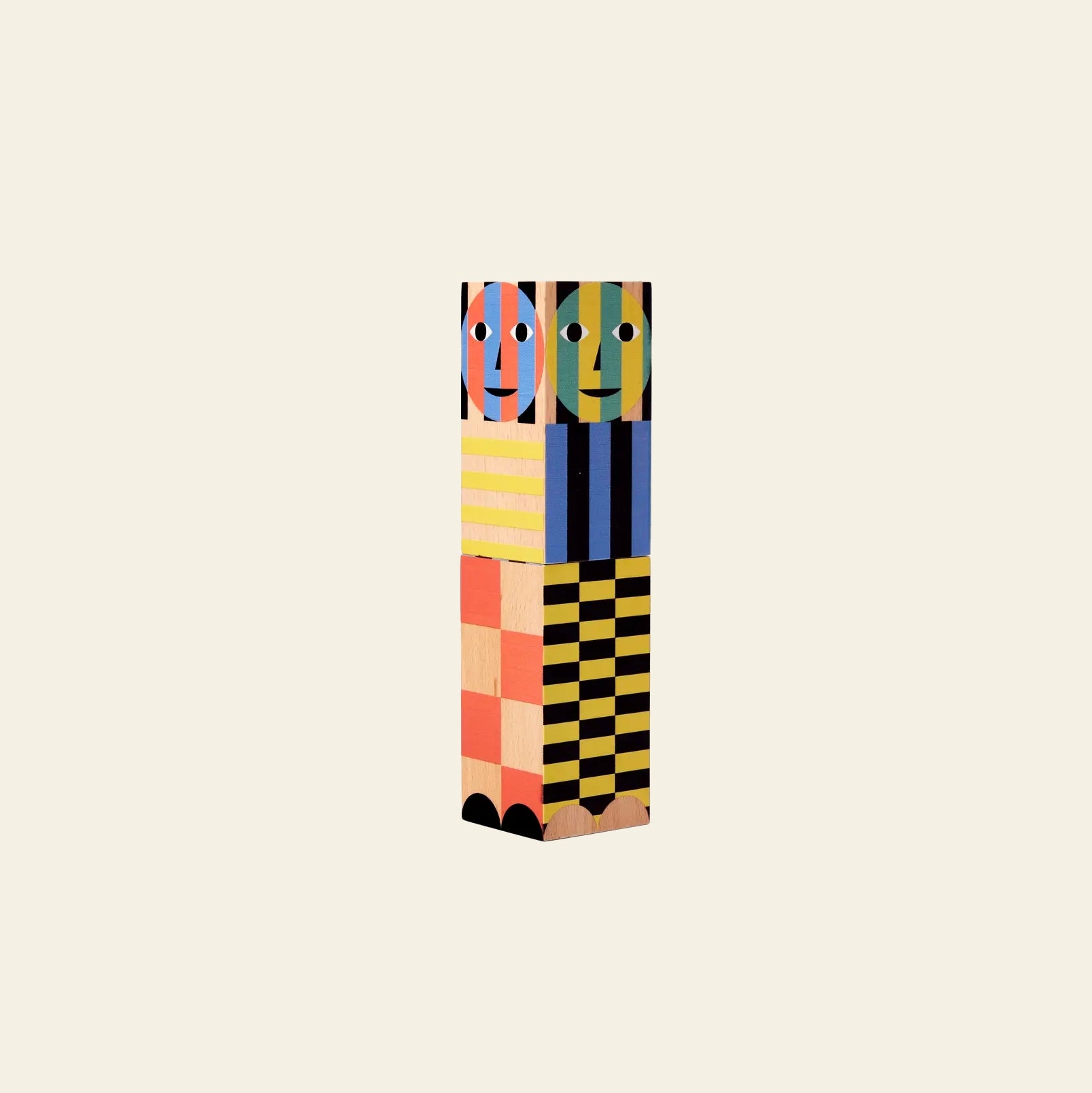 The Areaware Everybody Grinder by Areaware features colorful, wooden, human-shaped forms with painted faces and geometric patterns—bringing playful charm to any kitchen as a unique spice grinder.