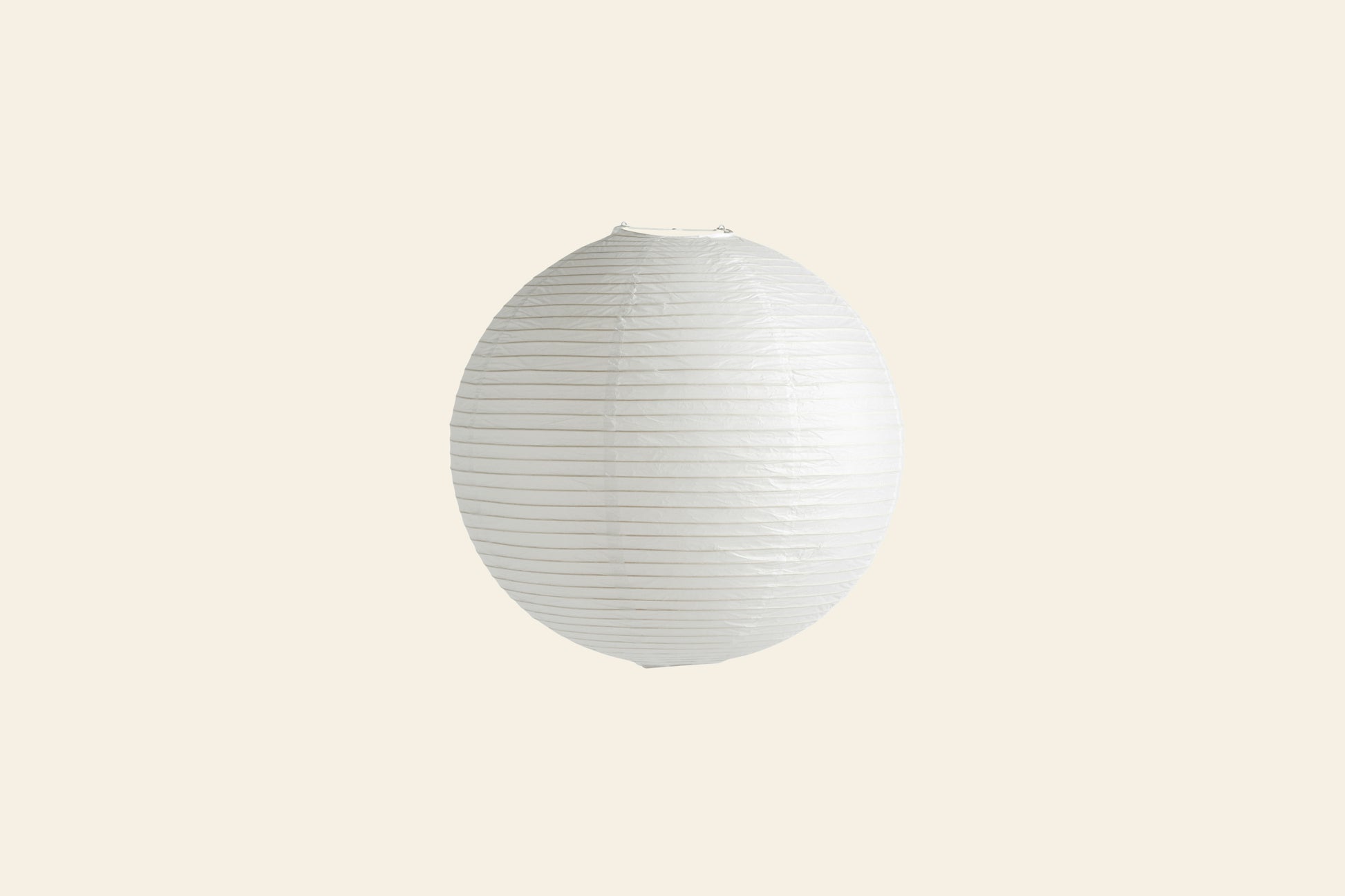 The HAY Paper Shade 50cm Dia. with Pendant Cord Set, a round white rice paper lantern with horizontal ribbing, is displayed against a plain beige background.