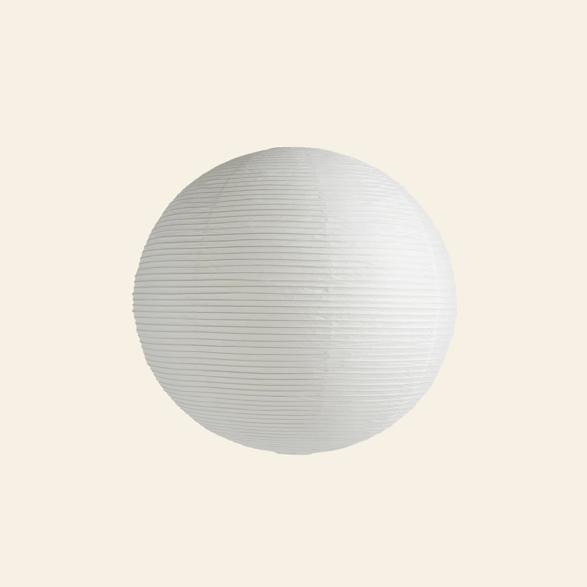 The HAY Paper Shade 80cm Dia. with Pendant Cord Set, a white spherical rice paper shade featuring subtle horizontal lines, is centered against a plain, light beige background.