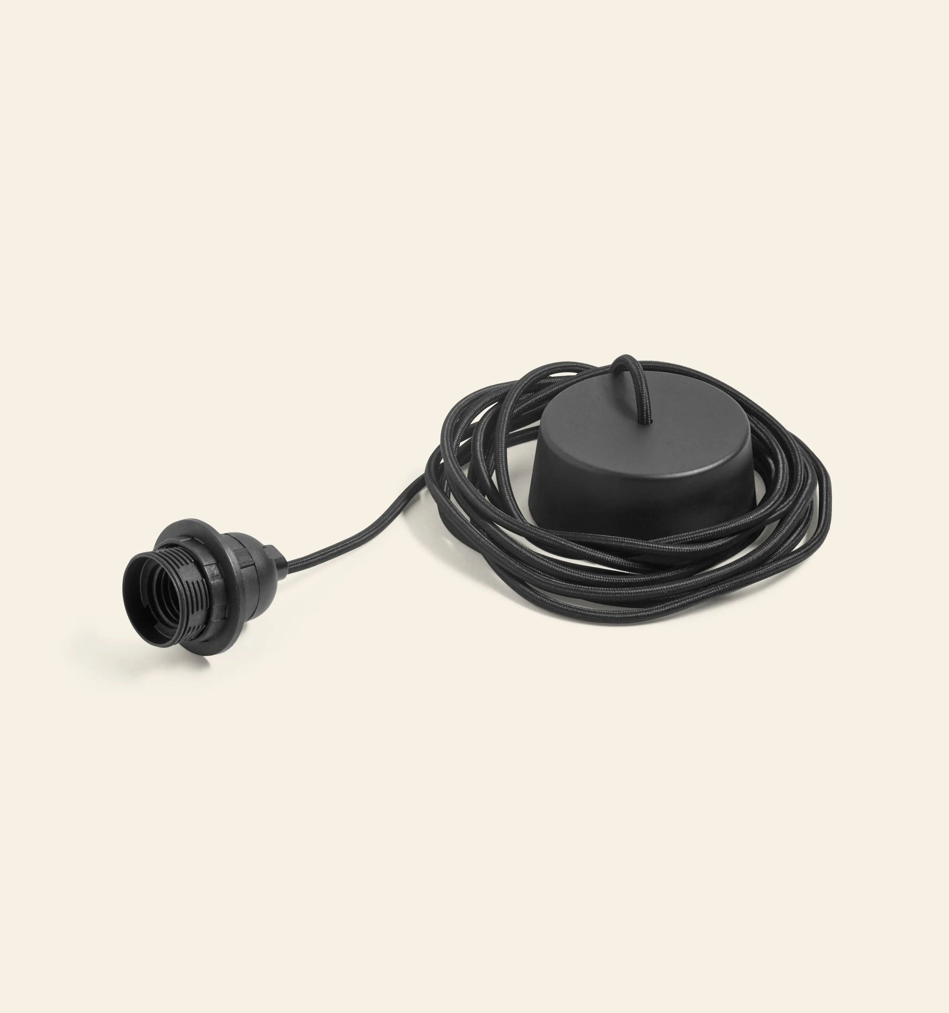 The HAY Paper Shade 80cm Dia. With Pendant Cord Set by HAY, featuring a black ceiling canopy and long suspension cord, is shown against an off-white background.