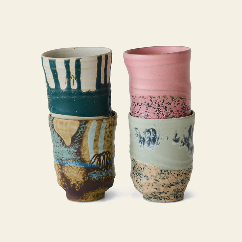 HKLIVING Artist Ceramics: Coffee Mugs - Set of 4 - Multicolour
