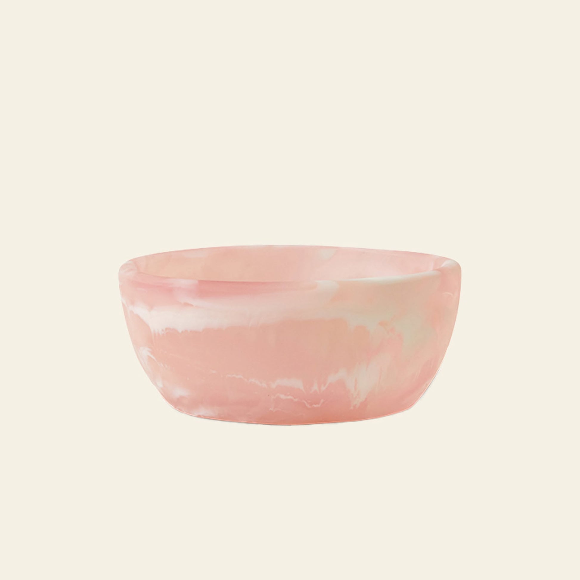 The HKLIVING Patio Bowl by HKLIVING features a small, round shape with a smooth, glossy pastel pink finish and subtle white marbled resin patterns—ideal for stylish outdoor entertaining on a plain light background.