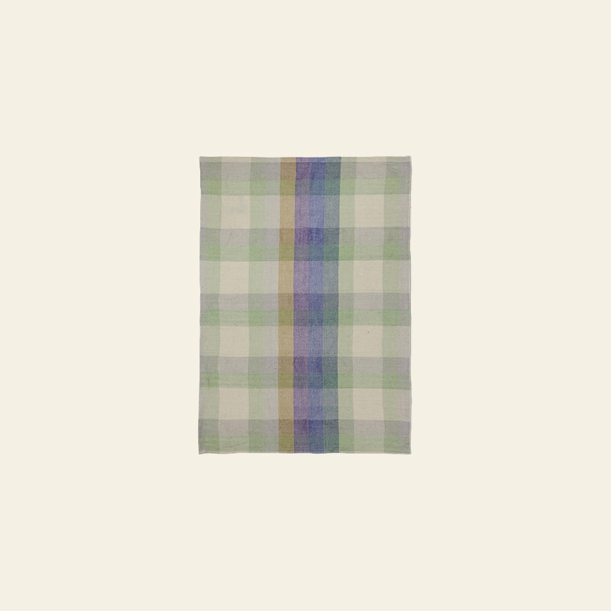 The HKLIVING Vida Check Tea Towel - Multicoloured features a premium rectangular cloth with large pastel green, blue, and beige checks and a vertical stripe of multicolored checks, shown on a plain light background.