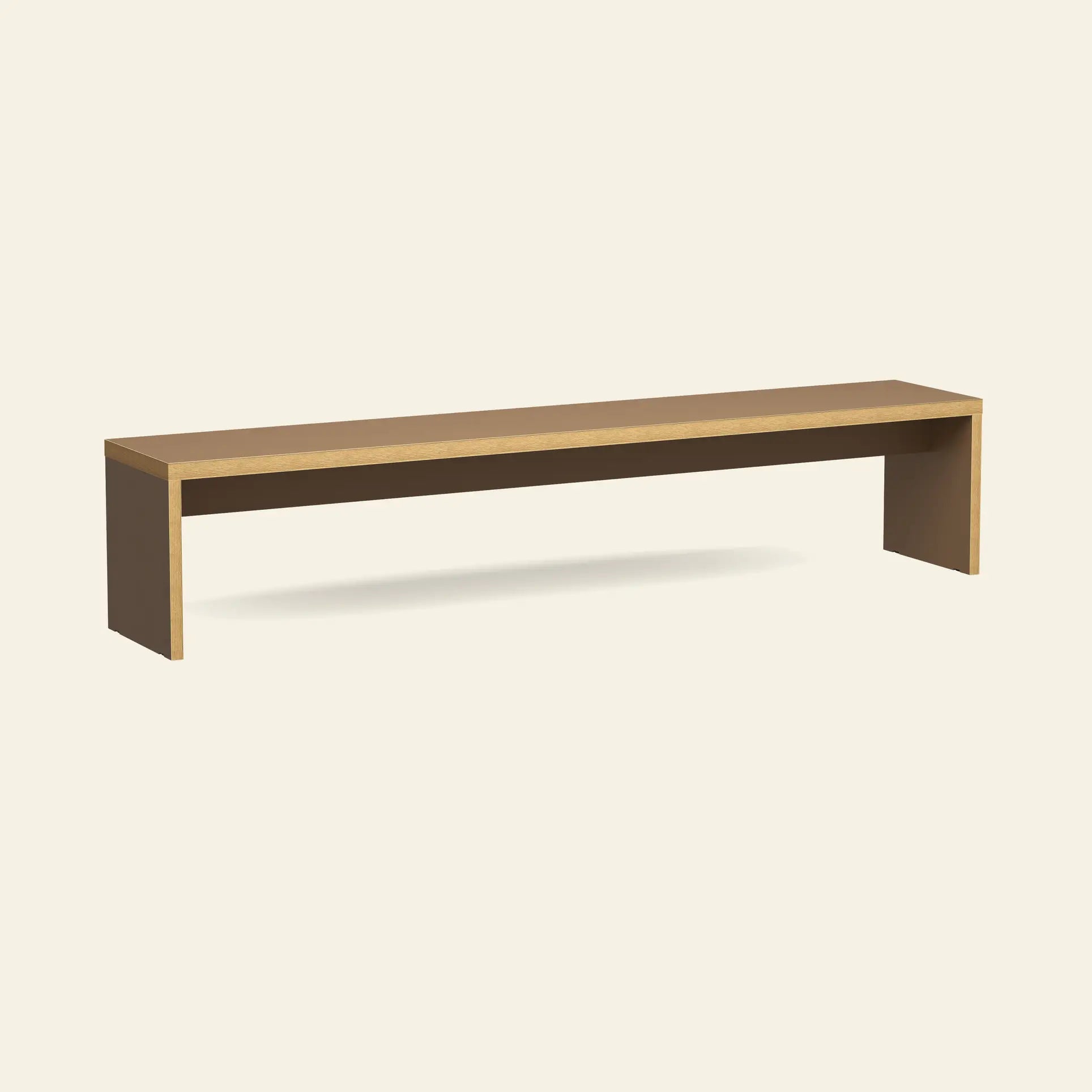 The HKliving Bench, 220cm by HKliving features a minimalist wooden design with clean lines and no backrest, making it an ideal space-saving seating option for your dining table. Shown against a plain light background.