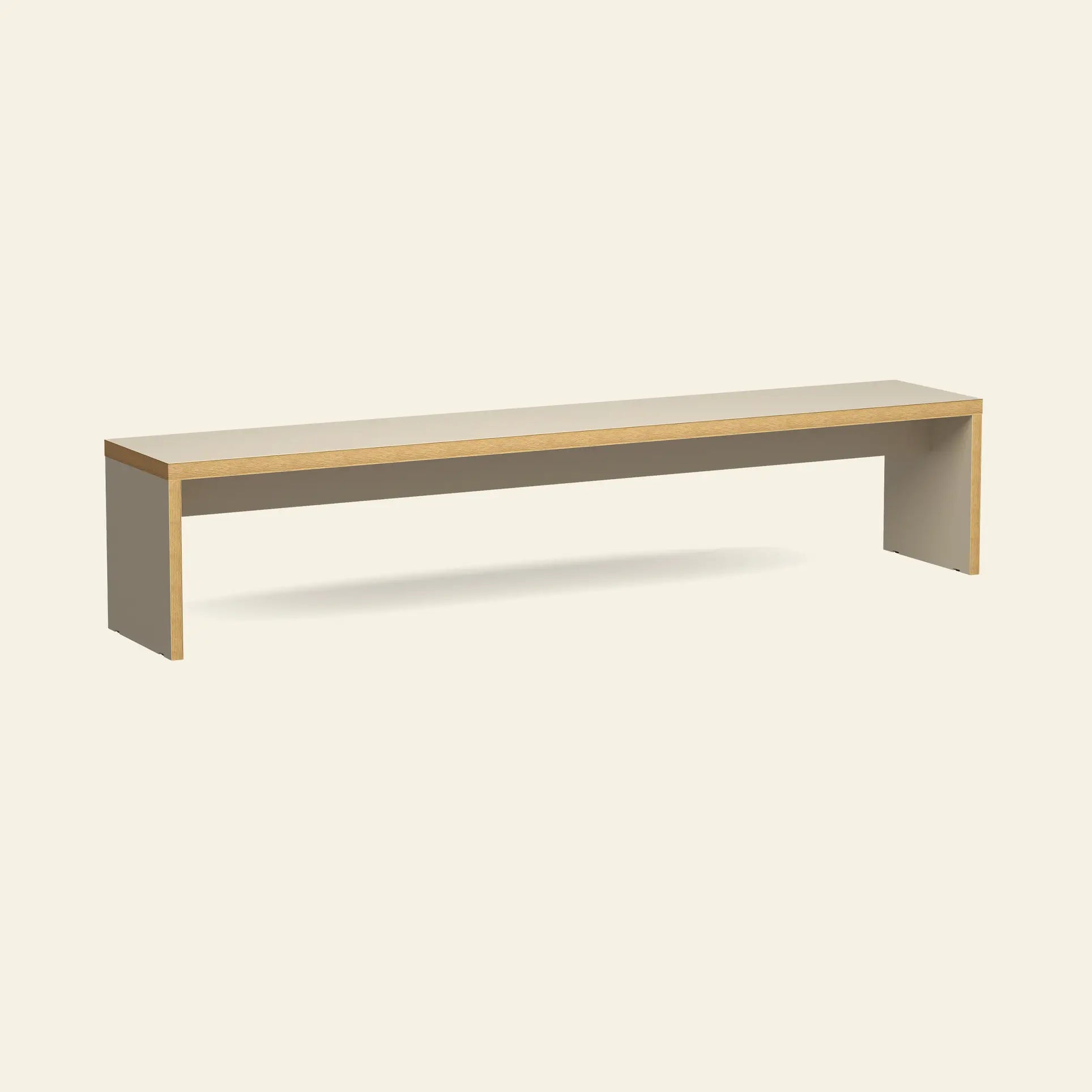 The HKliving Bench, 220cm by HKliving features a minimalist, space-saving design with a light-toned wooden top and sides, clean lines, and no backrest or armrests—ideal for dining tables or as standalone seating against an off-white backdrop.