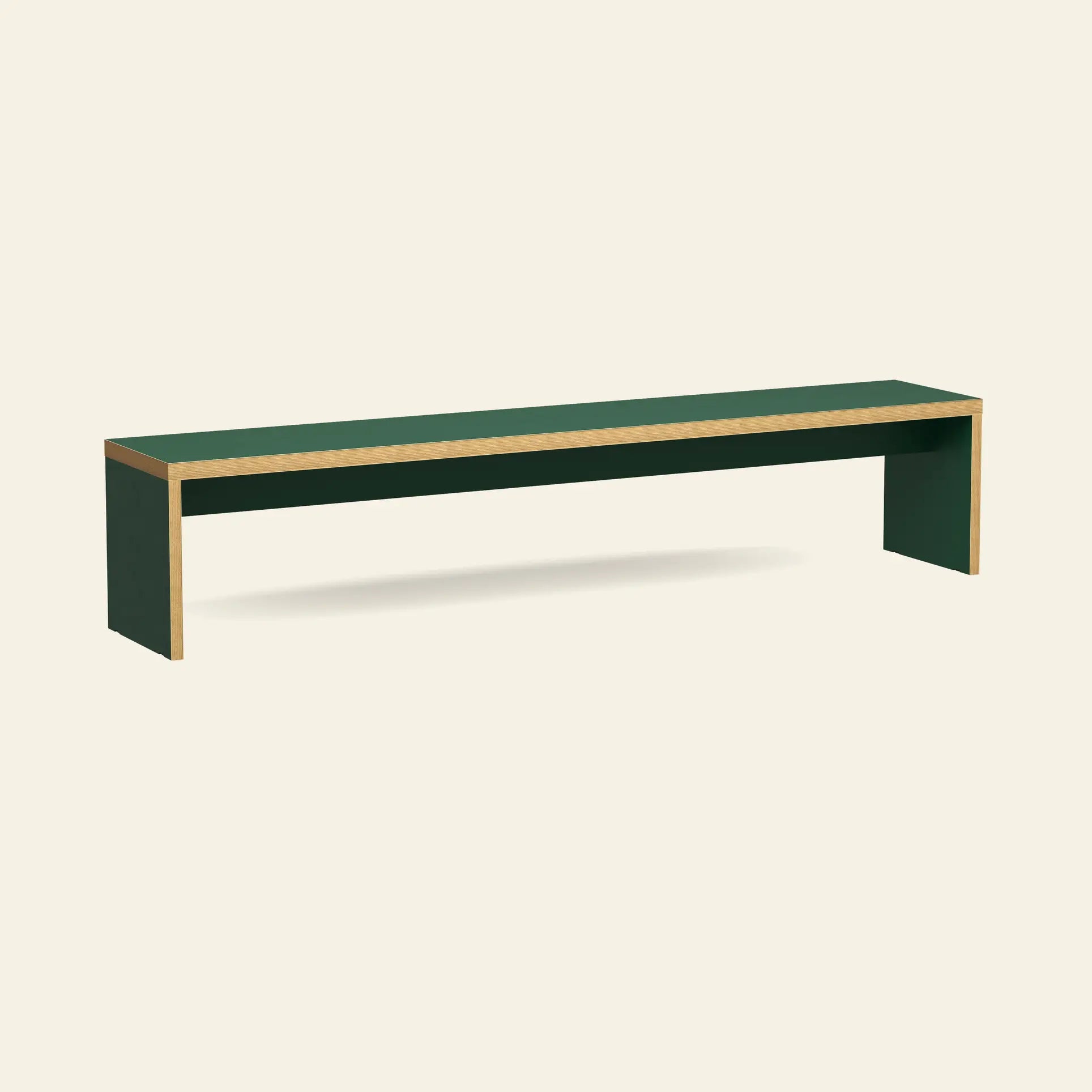 The HKliving Bench, 220cm by HKliving is a minimalist green bench with a rectangular design and exposed wooden edges—ideal as space-saving dining table seating or for your modern benches collection.