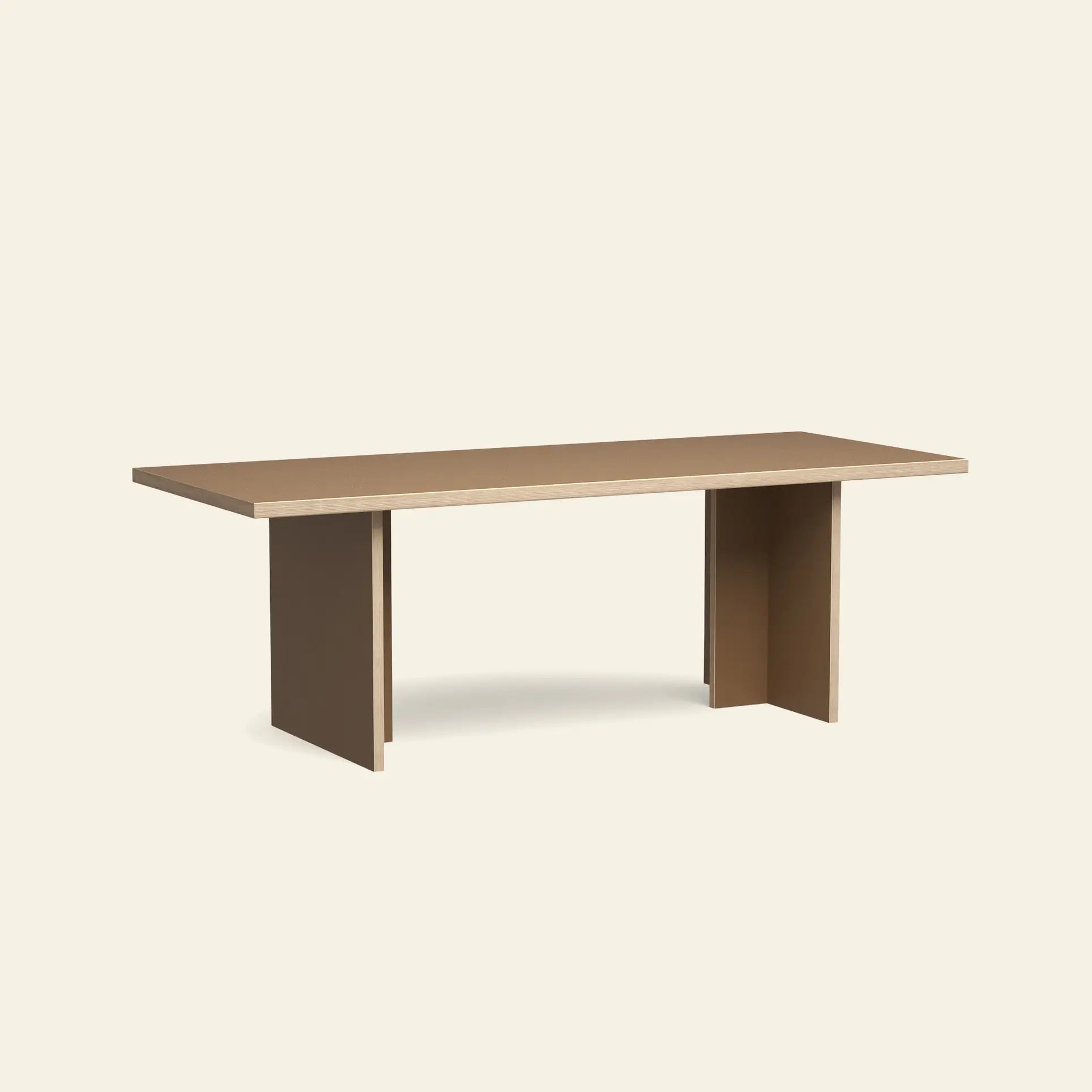 The HKliving Dining Table, Rectangular, 220cm, by HKliving features a minimalist wooden design with a flat top and two wide end legs, set against a plain beige background—a timeless, stylish addition to any space.