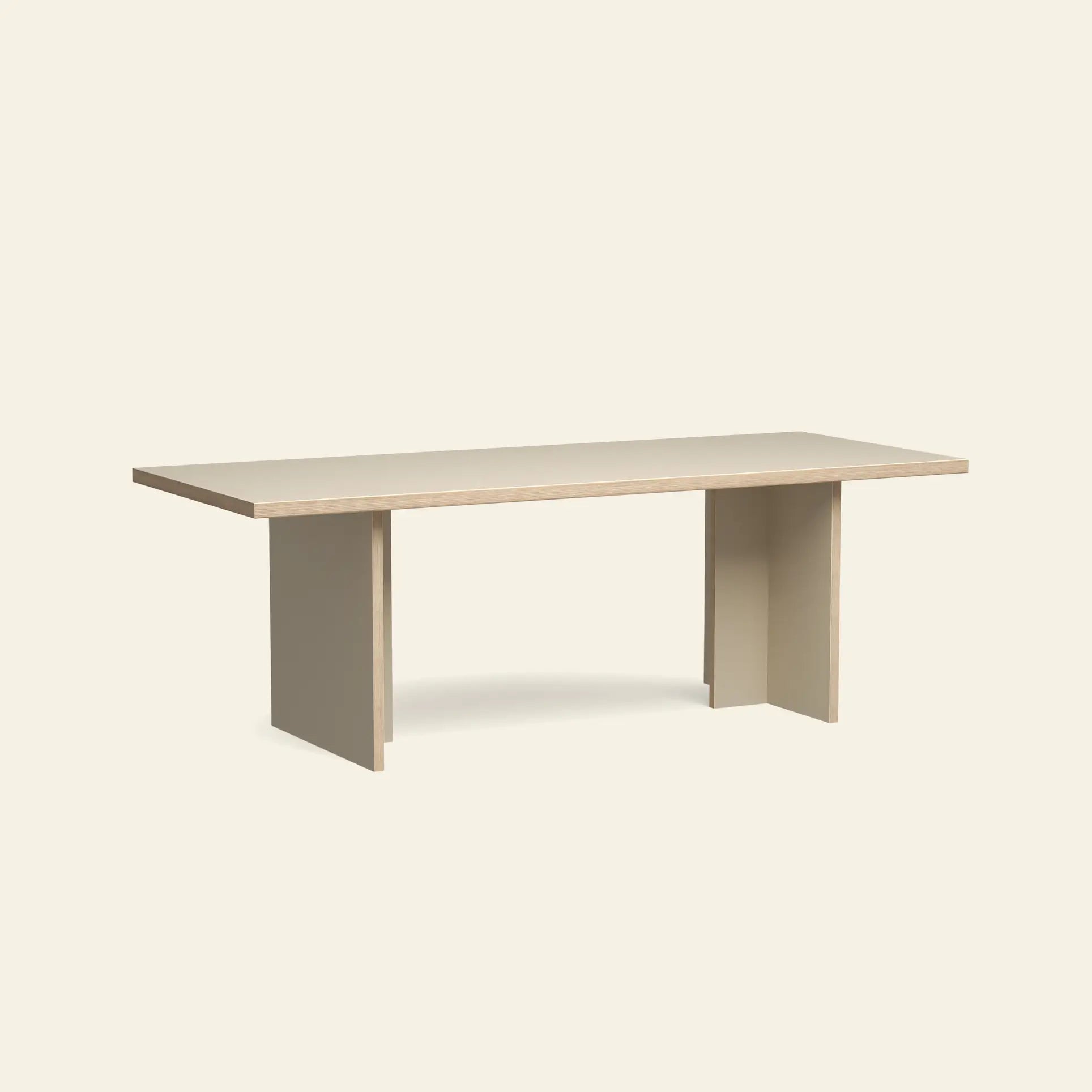 The HKliving Dining Table, Rectangular, 220cm by HKliving features a minimalist beige design with a flat top and two sturdy legs—an elegant piece that enhances any dining space.