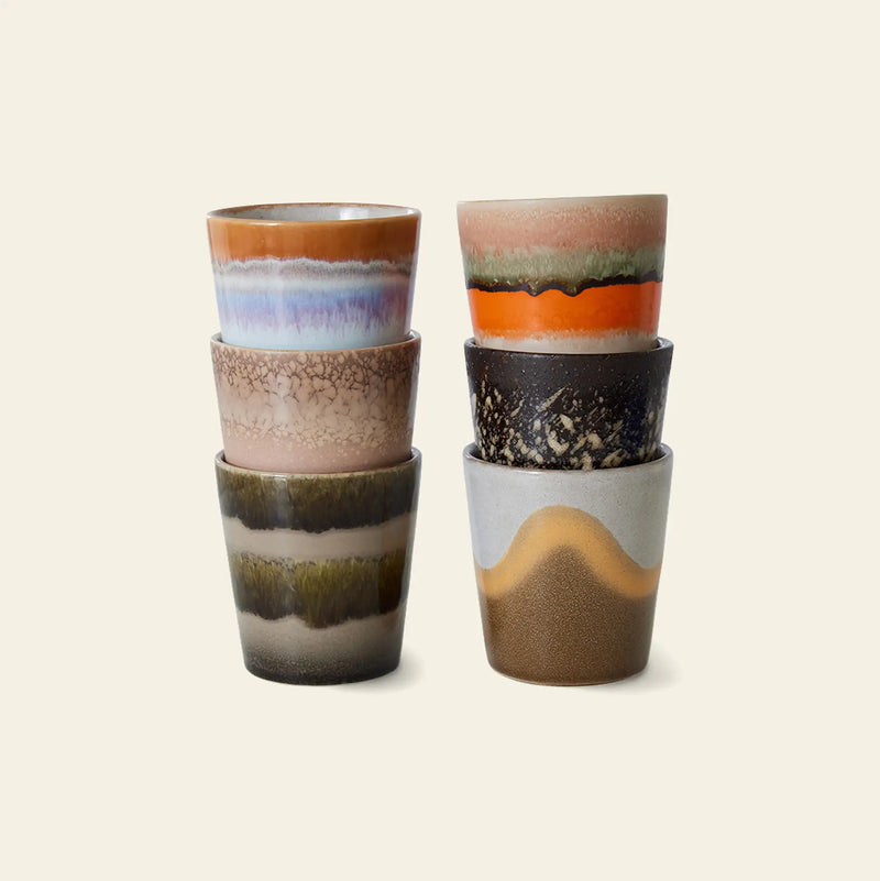 HKLIVING 70s Ceramics: Coffee Mugs, Set of 6