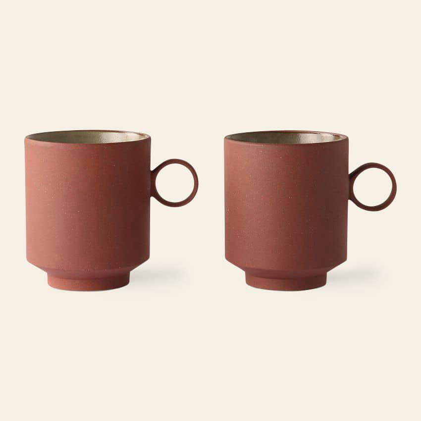 HKliving Bold Basic Ceramics Coffee Mugs Set of 2 Terra 1