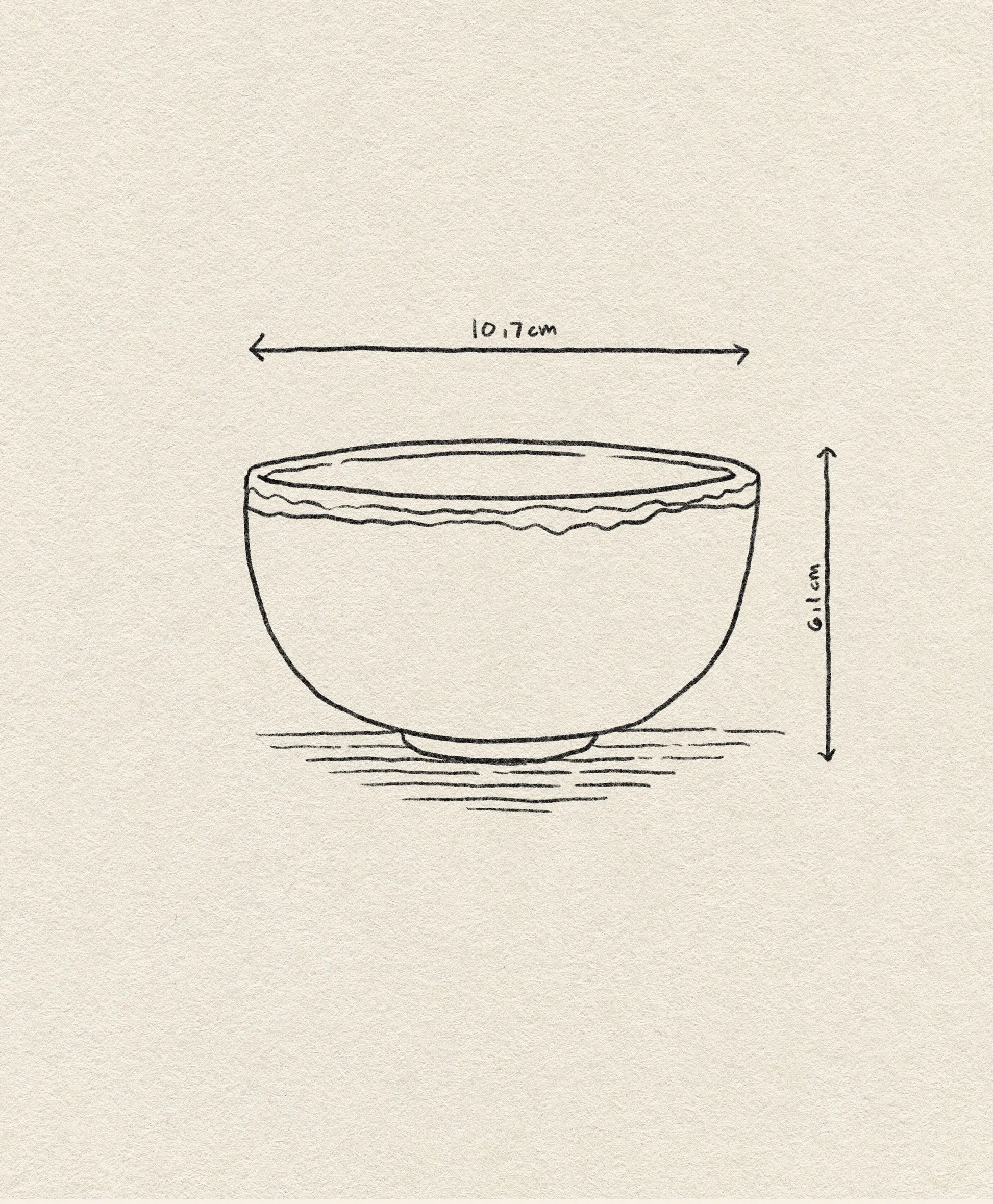 Line drawing of the HKliving Chef Ceramics: Bowl (10.7 cm wide, 6.1 cm tall) by HKliving, shown on a textured beige background and inspired by their tableware essentials.