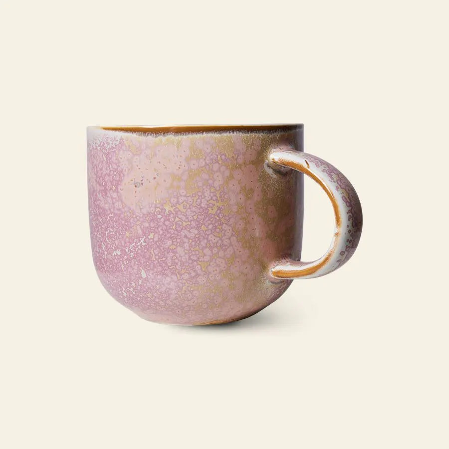 The HKliving Chef Ceramics: Mug features a rounded shape, large handle, and pink speckled glaze with a subtle gradient—an artisanal touch from HKliving that elevates your tableware essentials.