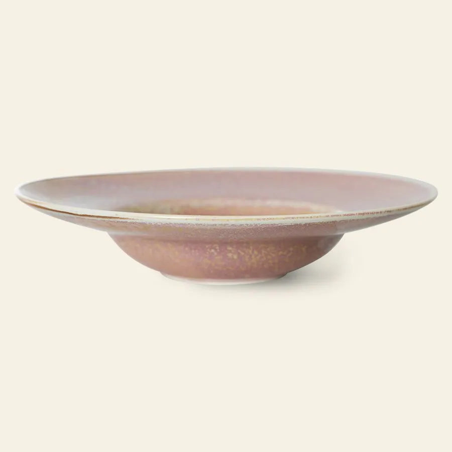 The HKliving Chef Ceramics: Pasta Plate is a shallow, round ceramic plate with a wide rim and pinkish-brown glaze from HKlivings tableware essentials collection, shown against a plain light background.