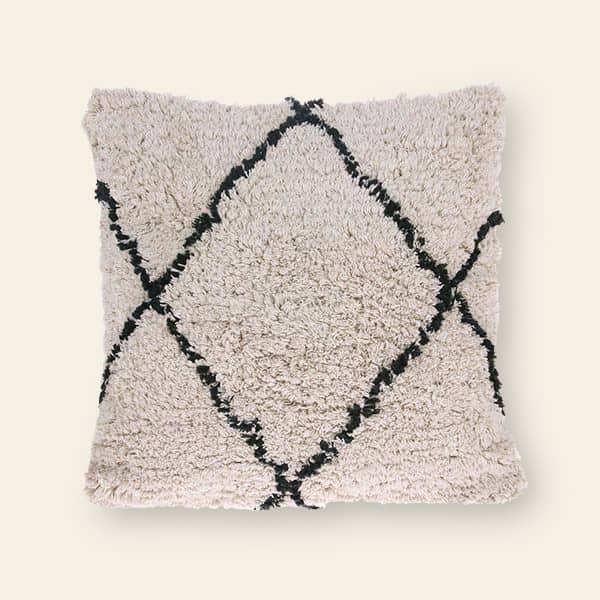 HKliving Cotton Diamond Cushion Cream Black 1