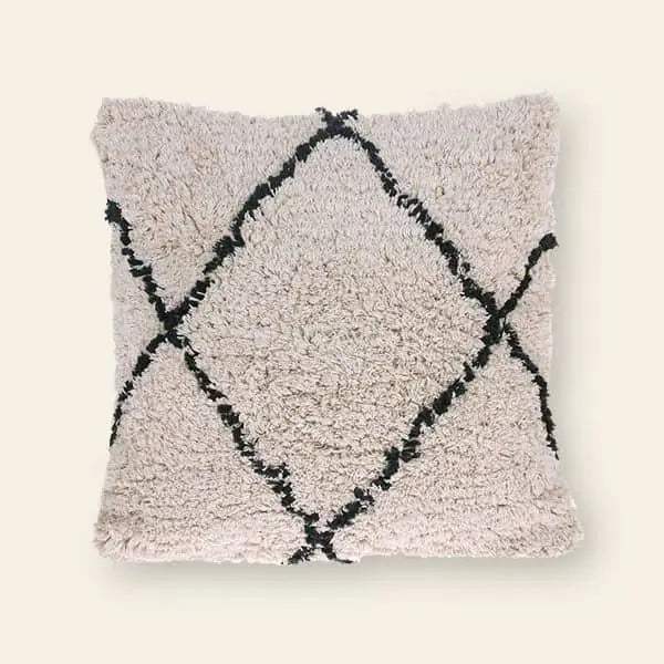 HKliving Cotton Diamond Cushion Cream Black 1