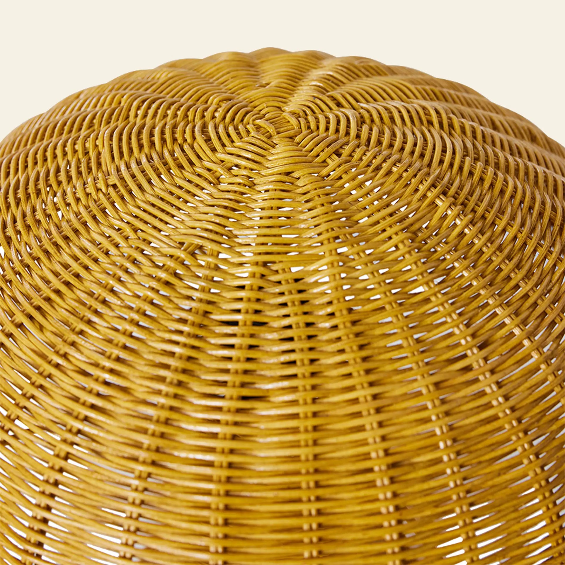 Close-up of the HKliving Rattan Table Lamp by HKliving, highlighting its intricate wicker pattern and natural yellow-brown color—ideal for bringing country style to your space.