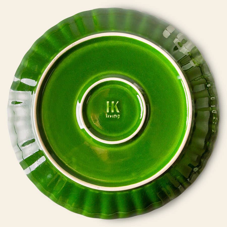 HKliving The Emeralds Ceramic Dinner Plate Ribbed Set of 2 Green 3
