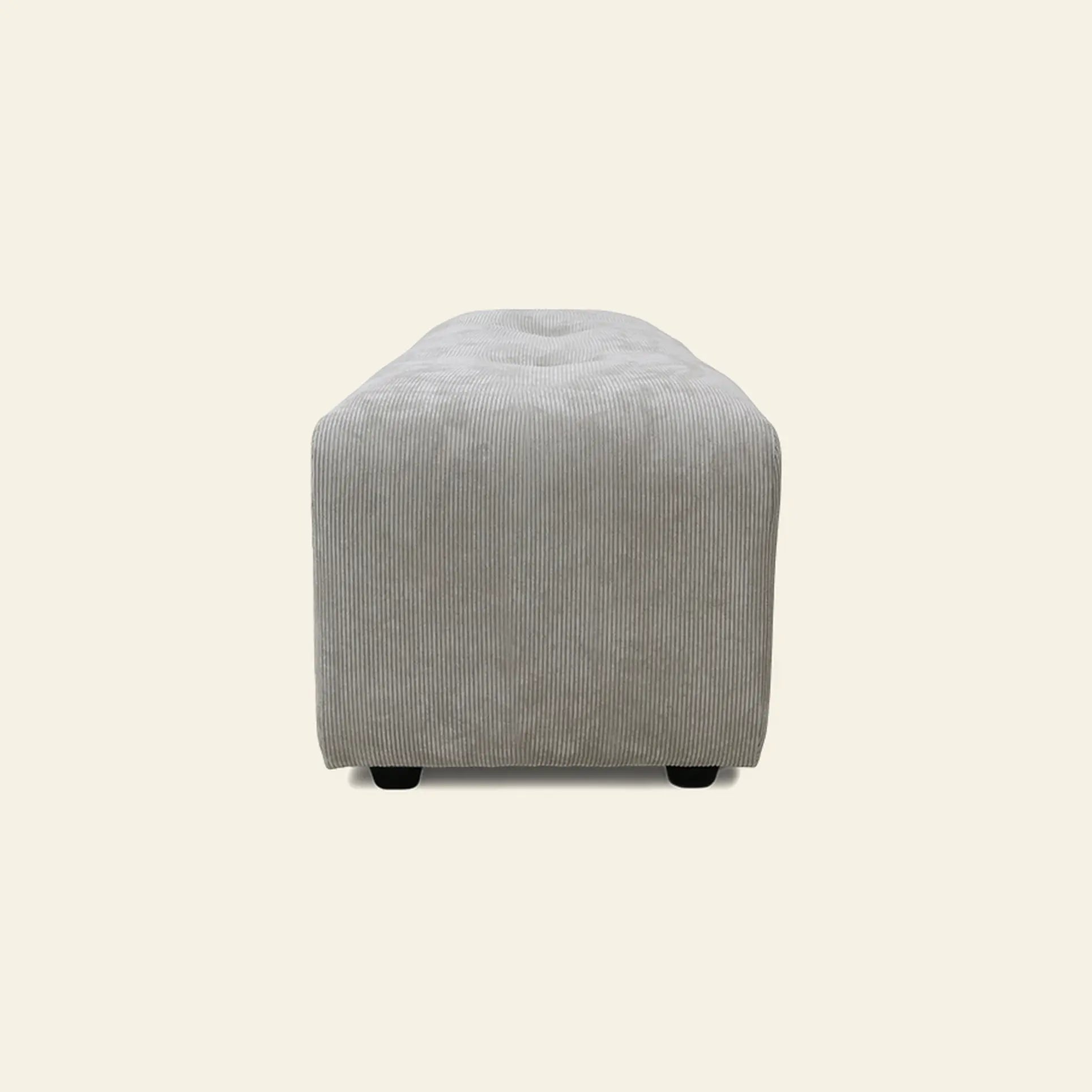 The HKliving Vint Couch, Hocker Small by HKliving is a rectangular, light gray corduroy ottoman—perfect for customizable living spaces—shown from the front against a plain beige background.