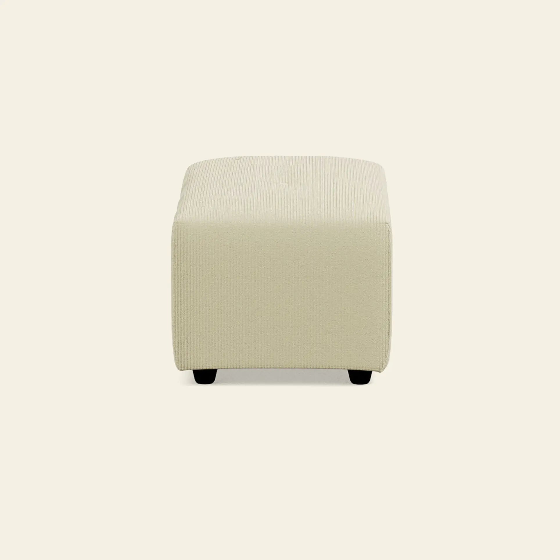The HKliving Vint Couch, Hocker Small by HKliving is a beige, cube-shaped ottoman with textured fabric and black legs—perfect for customizing your living space or pairing with the Vint sofa. Set against a plain, light background.