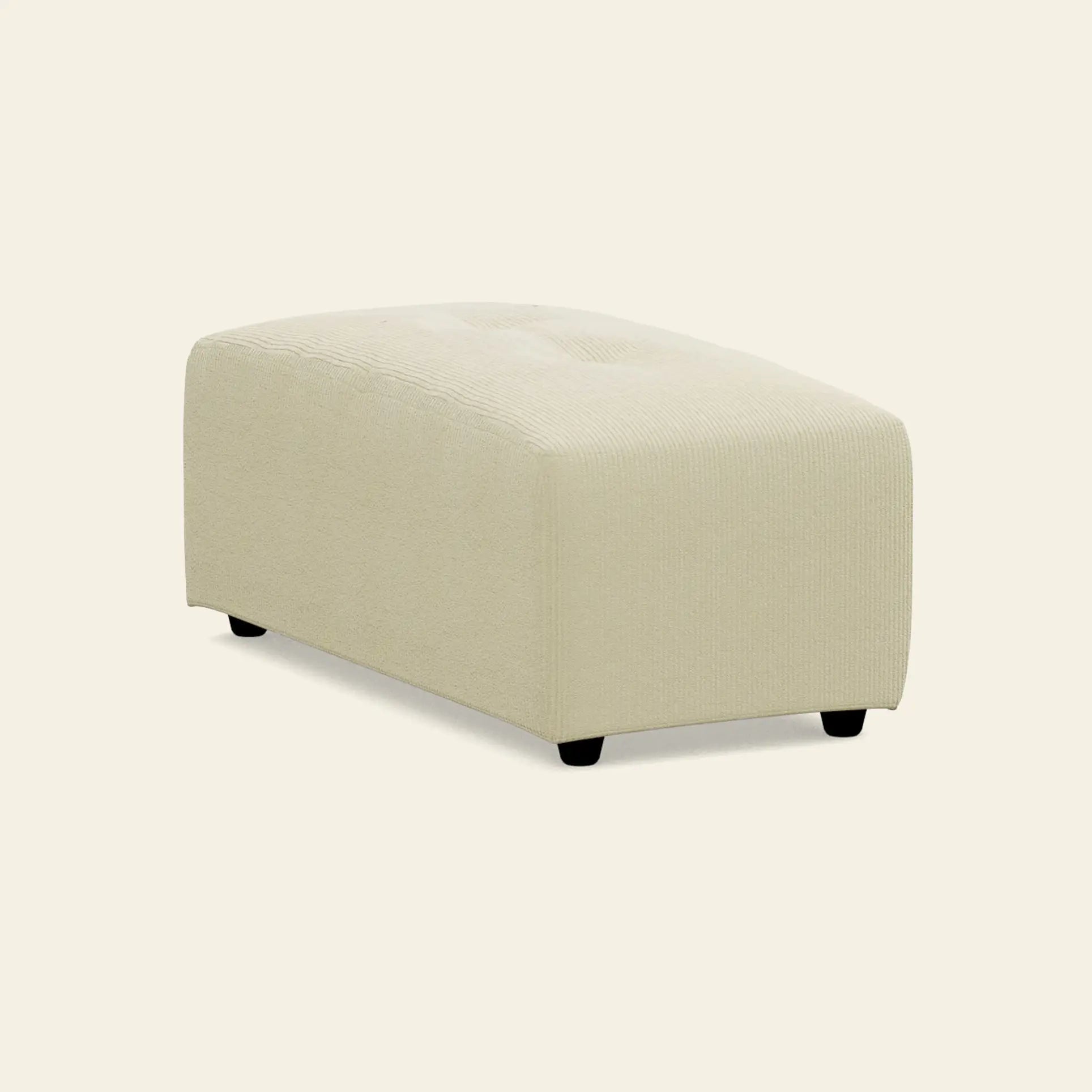 The HKliving Vint Couch, Hocker Small is a rectangular, cream-colored ottoman with textured upholstery and four black legs—an adaptable accent by HKliving, ideal for customizable living spaces.