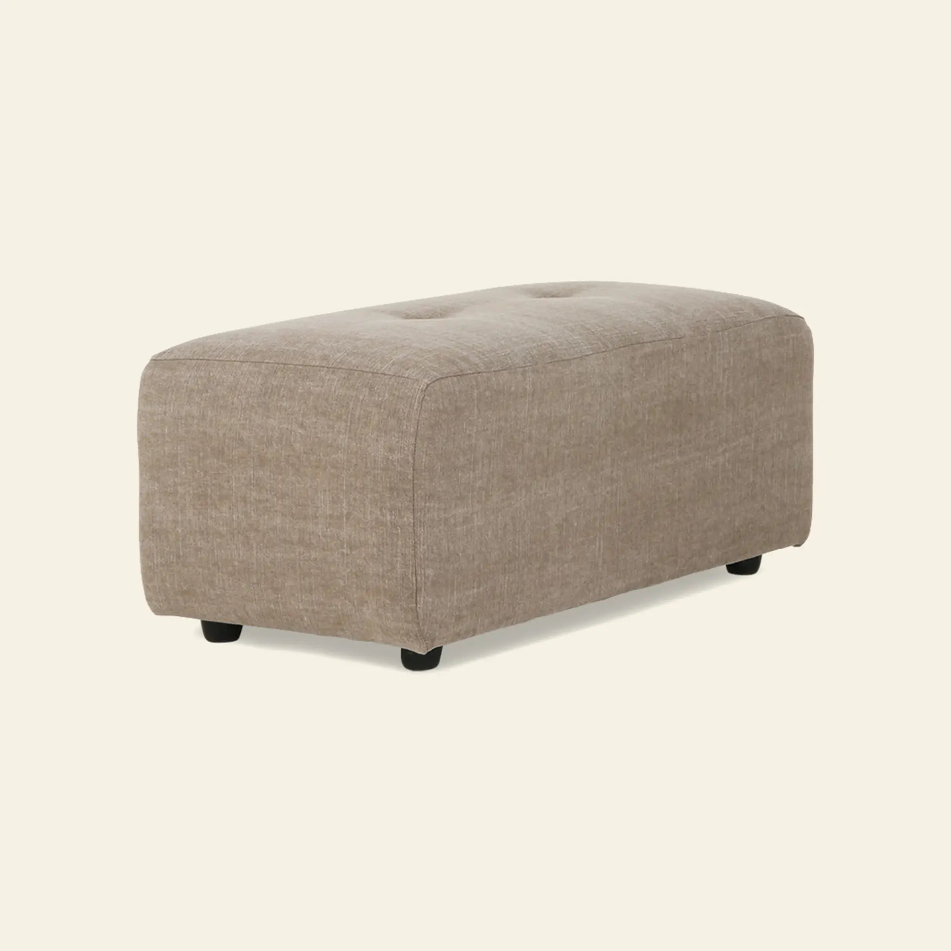 A rectangular beige fabric HKliving Vint Couch, Hocker Small with subtle tufting, short black legs, and a minimalist look—perfect for pairing with the Vint sofa to customize your living space—shown against a plain light background.