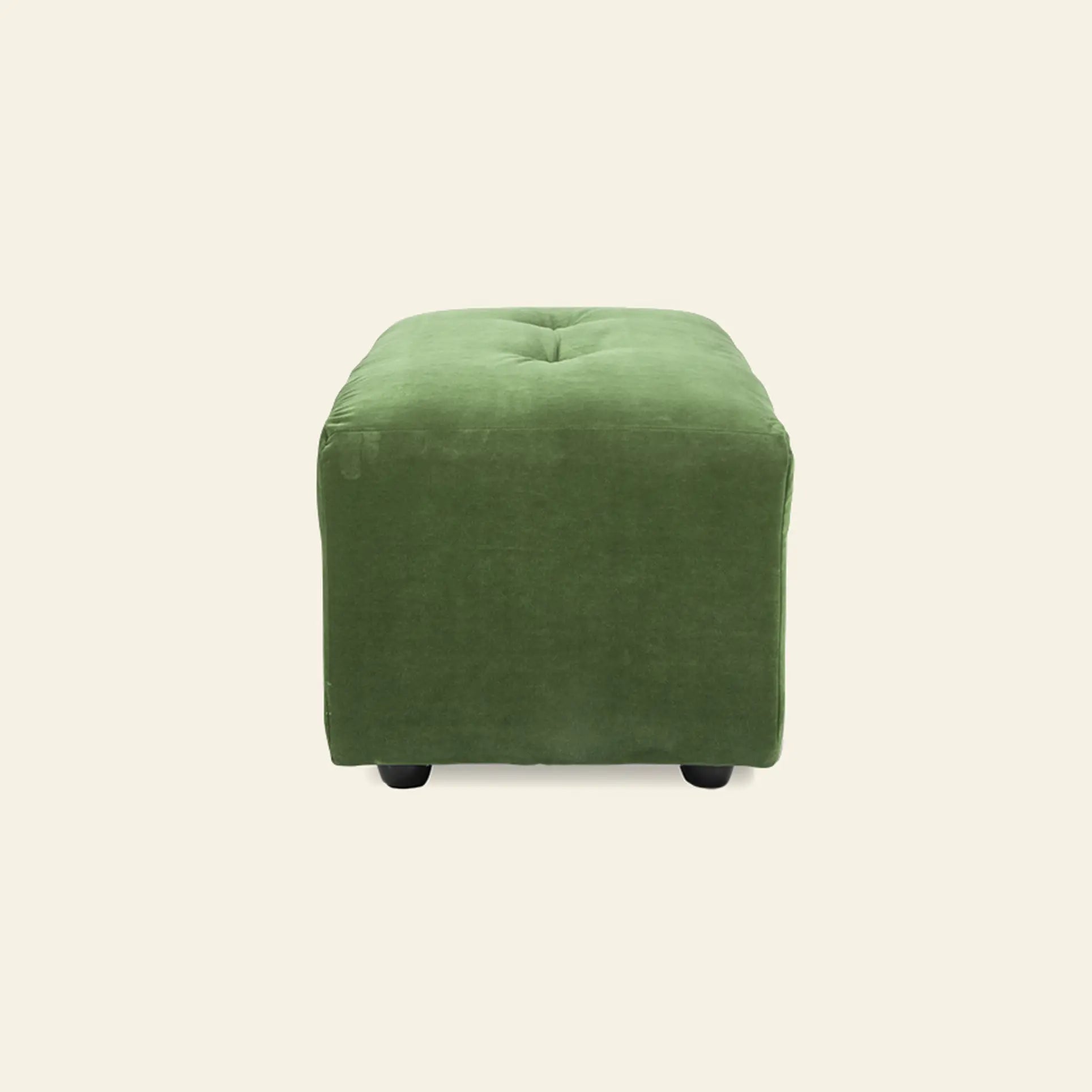 The HKliving Vint Couch, Hocker Small by HKliving features a green rectangular shape, plush upholstery, and a button-tufted top—a versatile addition to personalize your living space.
