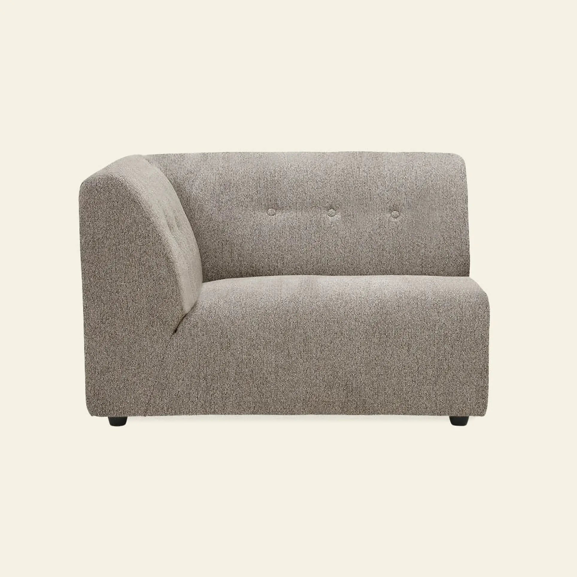 The HKliving Vint Couch, Left, 1.5-Seat by HKliving is a modern light gray sofa with a single left-side armrest and tufted backrest, featuring modular components for customizable living, shown against an off-white background.