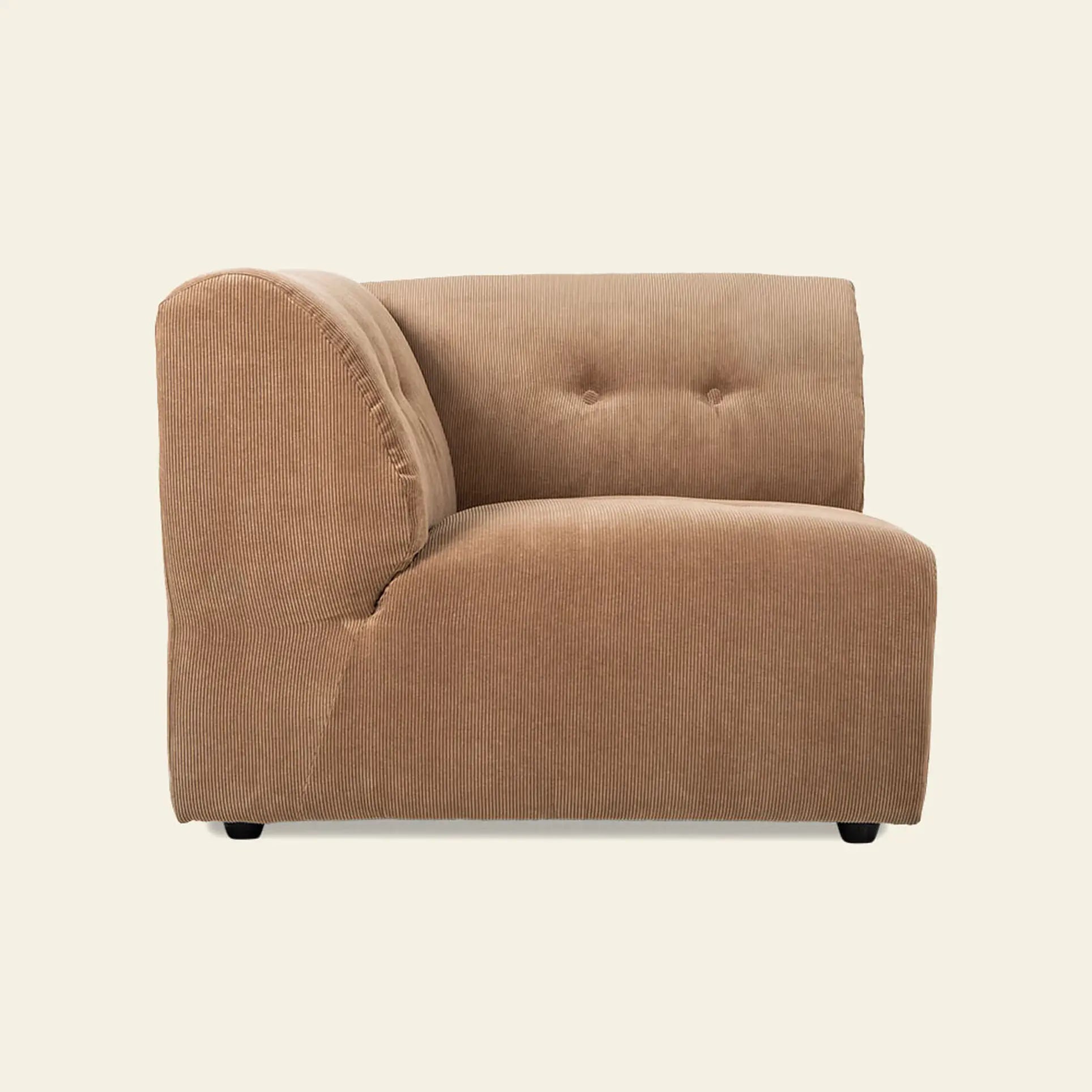 The HKliving Vint Couch, Left by HKliving is a tan corduroy armless corner chair with a tufted backrest, ideal for customizable living spaces. Shown here against a plain off-white background.