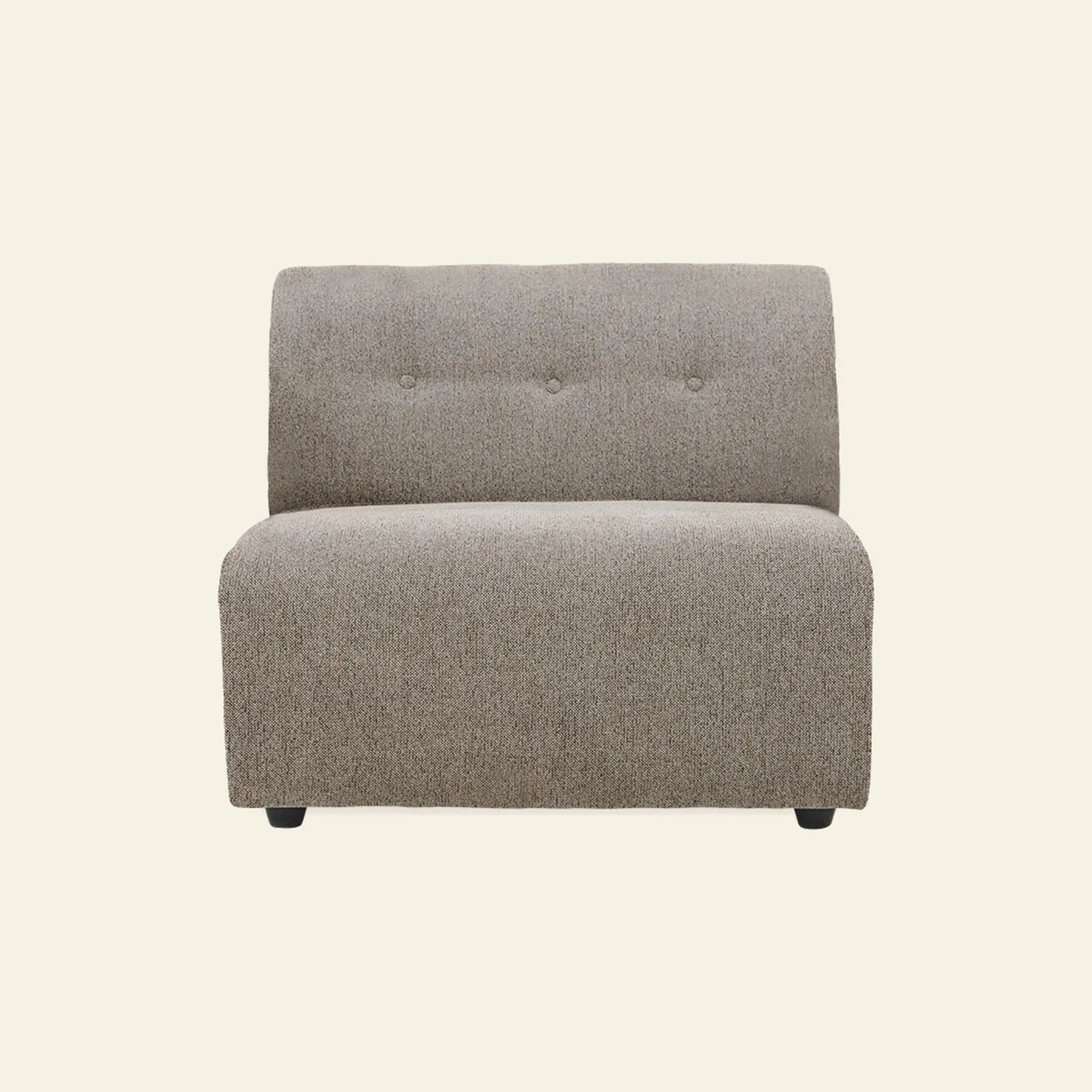 Front view of the HKliving Vint Couch, Middle by HKliving—a modern, armless light brown seat with three button accents on the backrest—offering customizable seating against a plain beige background.