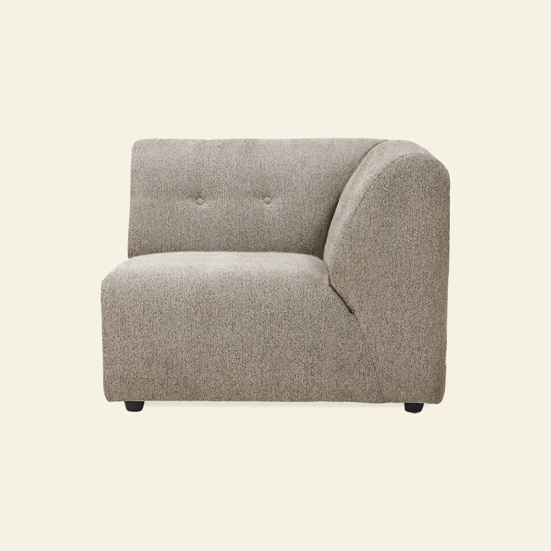 The HKliving Vint Couch, Right, by HKliving is an armless sectional in textured light brown fabric with tufted backrest detailing, shown front view against a cream background—ideal for customizable living spaces.