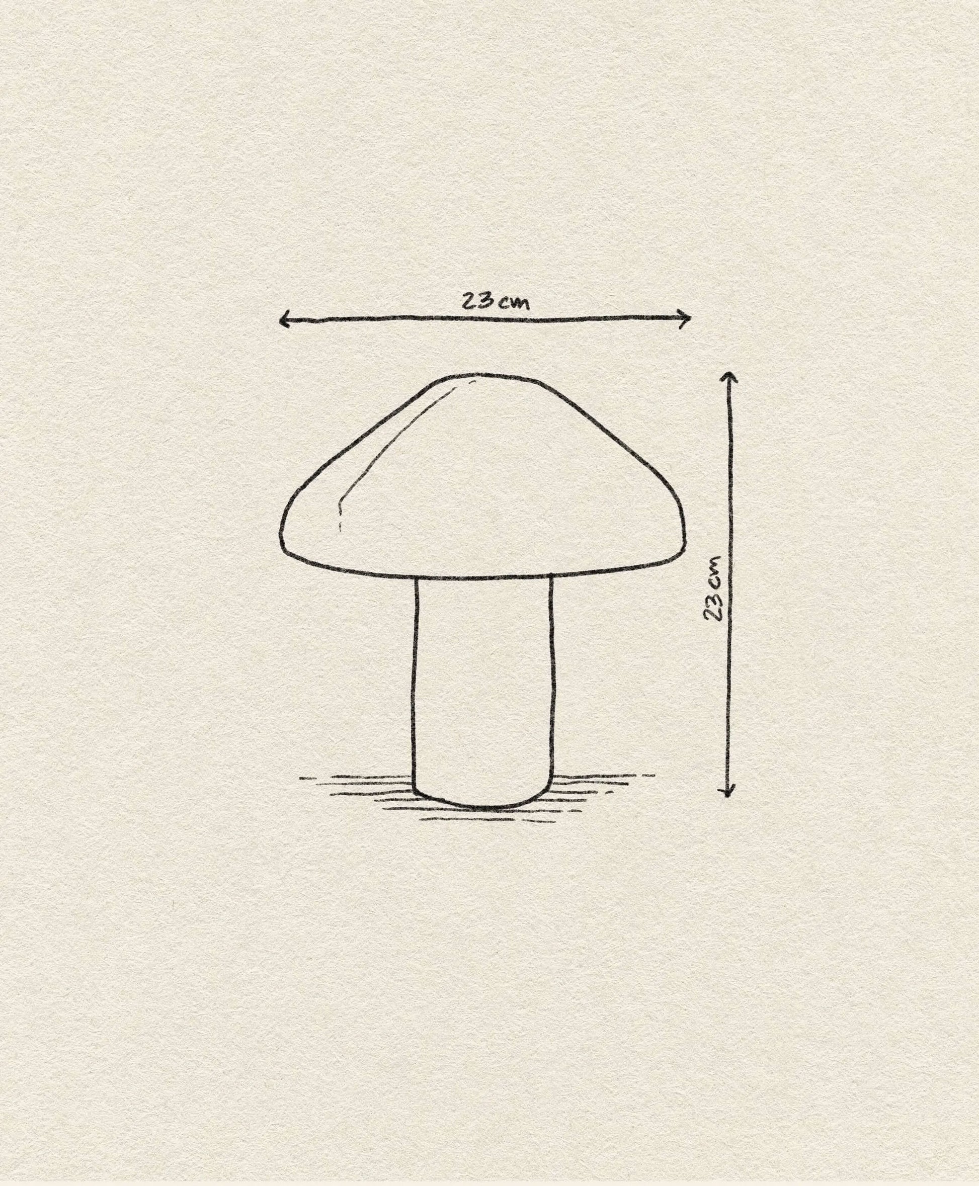 Simple line drawing of the HAY Pao Portable Lamp by HAY, sized 23 cm wide and 23 cm tall, on textured beige paper—showcasing its balanced, portable design inspired by Naoto Fukasawa’s iconic style.