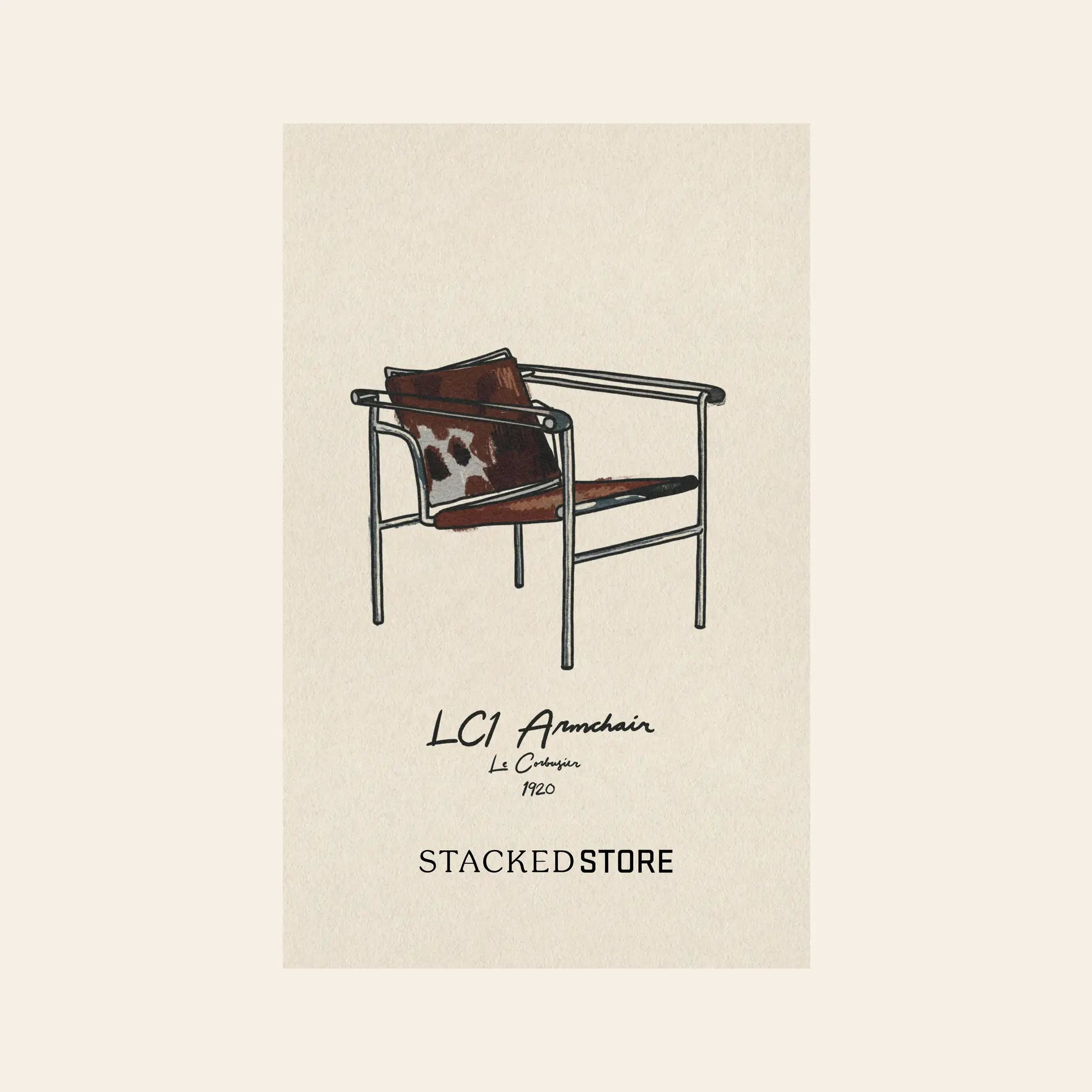 Illustration of a $50 Stacked Store Gift Card, featuring sleek design with Gift Card (Physical) - $50 and Stacked Store text. The background is light beige.