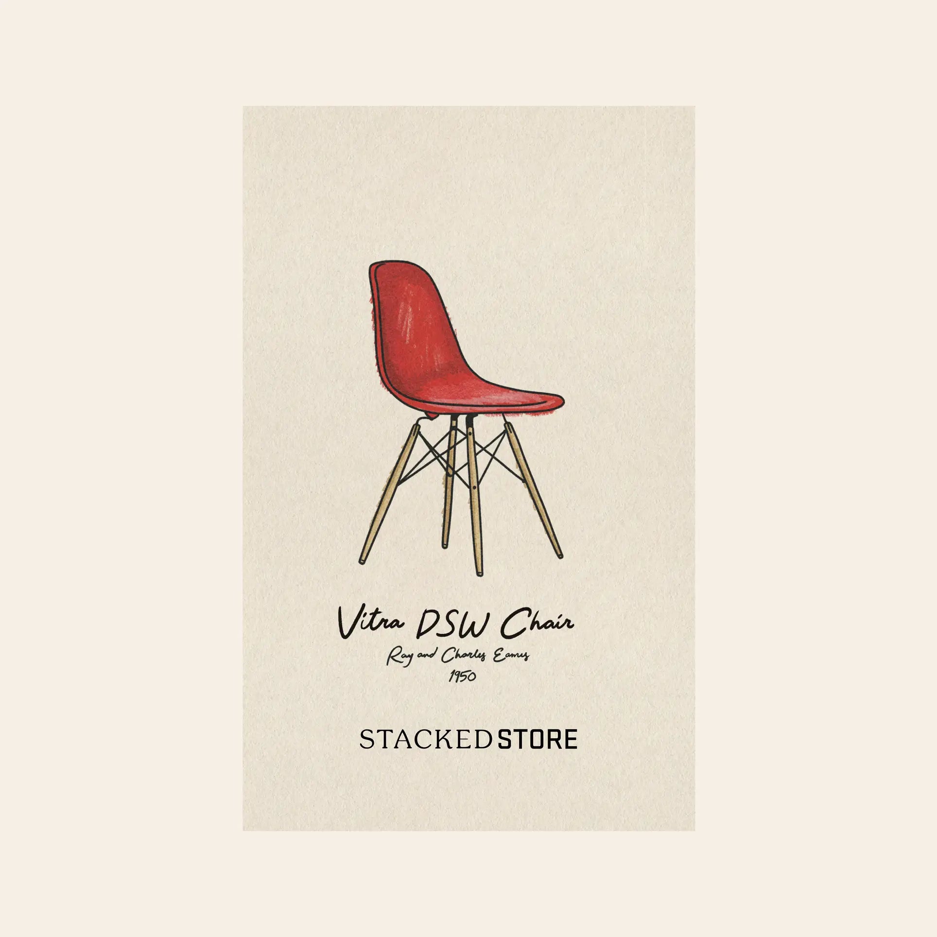 Illustration of a $25 Gift Card (Physical) from Stacked Store on a beige background. A stylish gift option, text below reads “Gift Card (Physical) - $25, Stacked Store.”.