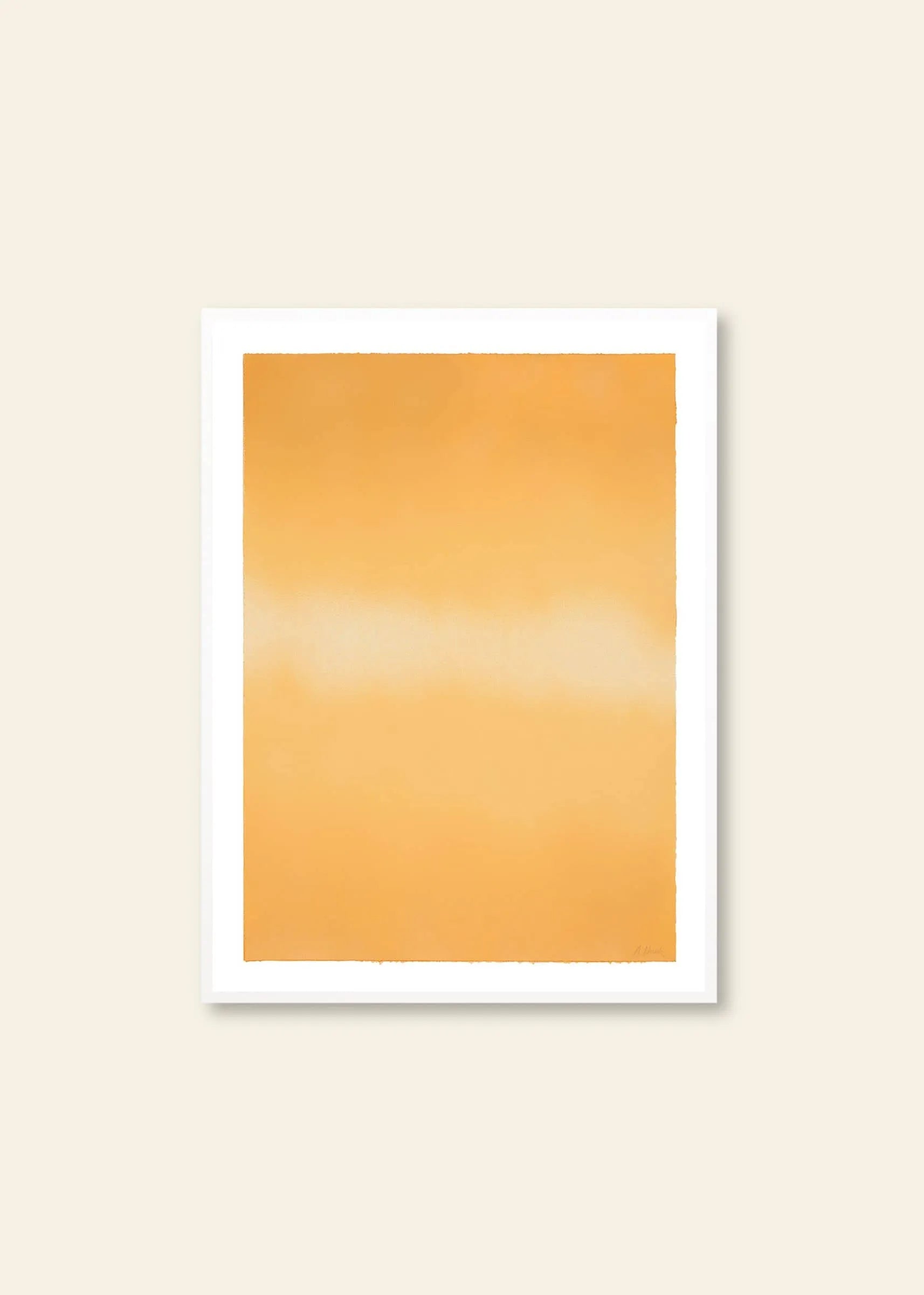 Anne Nowak - Yellow Interstellar (30x40) by The Poster Club is a framed print featuring a soft gradient of warm orange and yellow on beige, blending gently for a calm, minimalistic look.