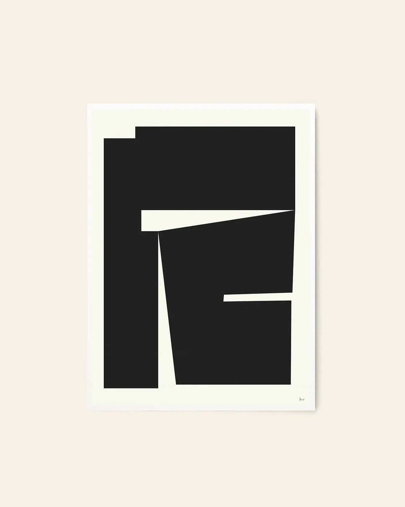 The Poster Club Bycdesign Studio - Composition 04 (50x70) features bold, irregular black shapes and lines on a white background, creating minimalist geometric structures in a modern art print.