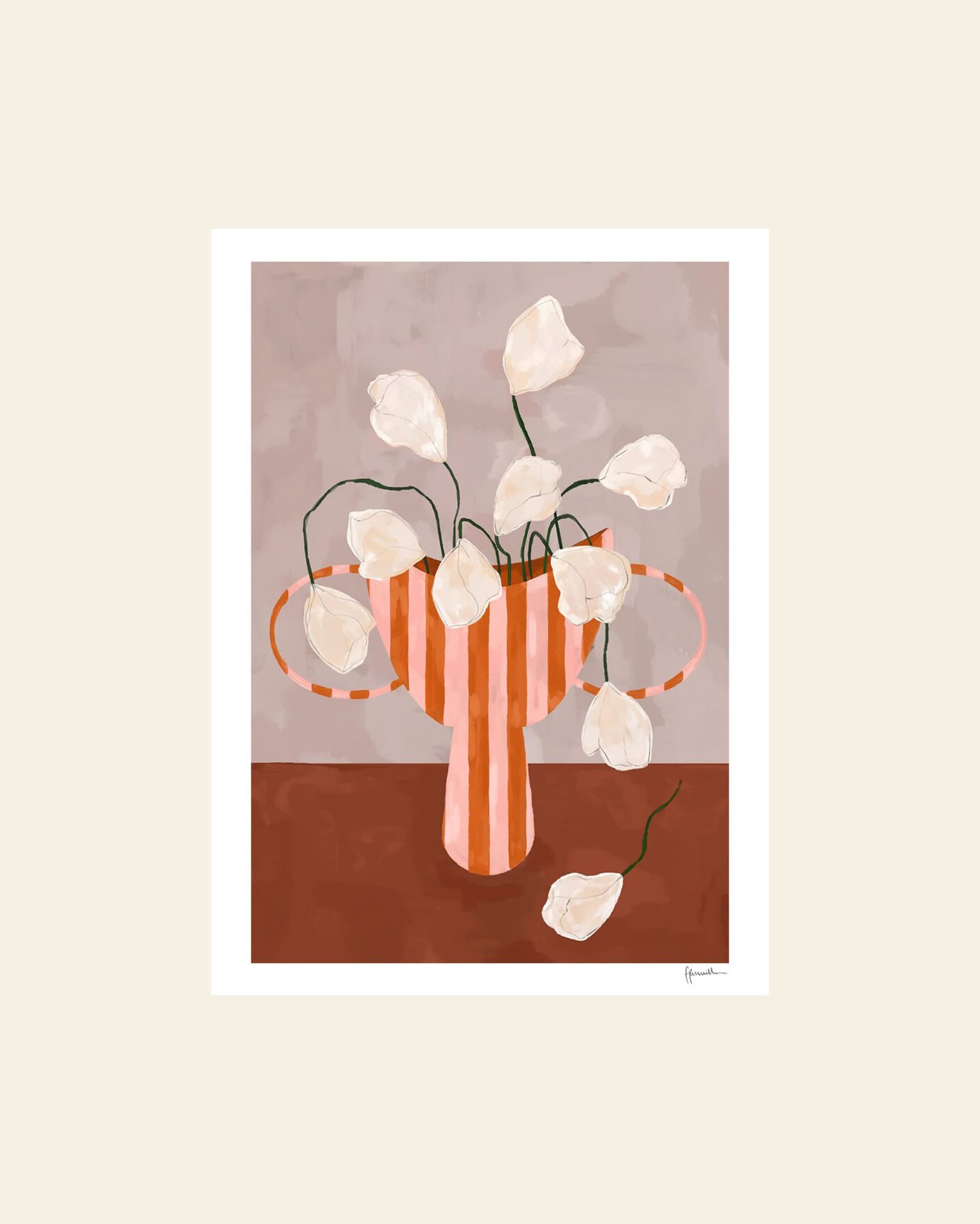The Poster Club Frankie Penwill White Flowers in Striped Vase (50x70) Poster
