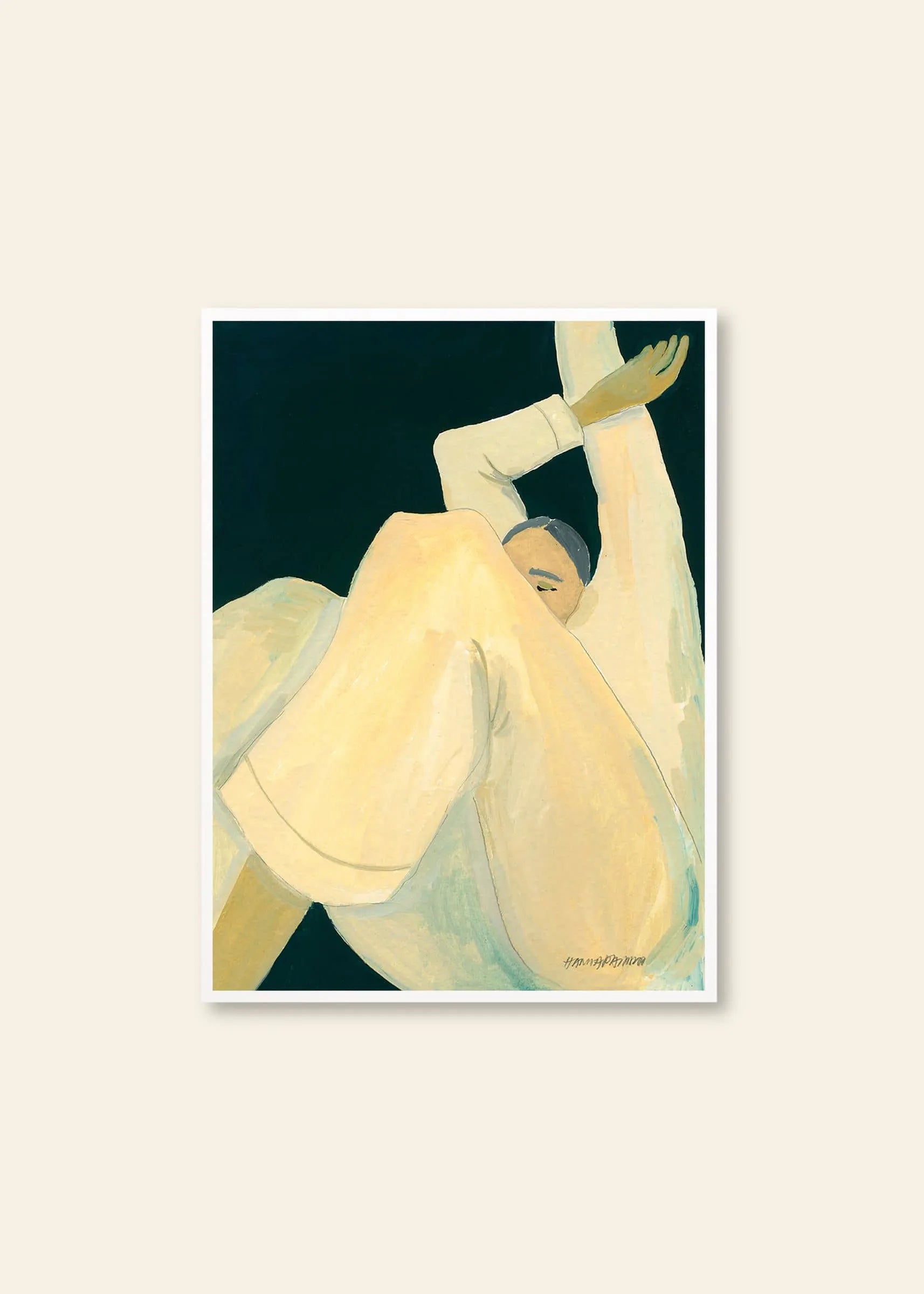 The Dream (30x40) by Hanna Peterson, from The Poster Club, is a fine art giclée print featuring an abstract figure in white on a dark background—characterized by soft tones and expressive brushstrokes.