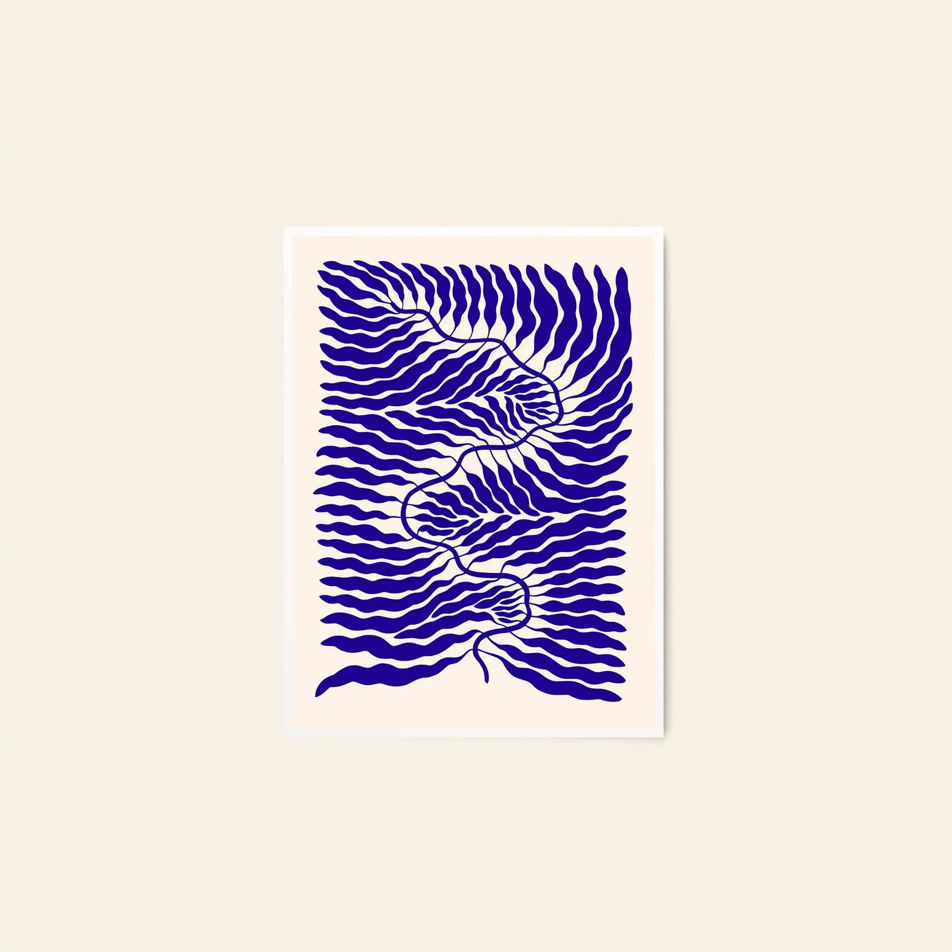 Flowers in Blue Vase (50x70) by Madelen Möllard for The Poster Club is an abstract art print featuring flowing blue lines over a light background, suggesting movement and flow in a modern, evocative composition.