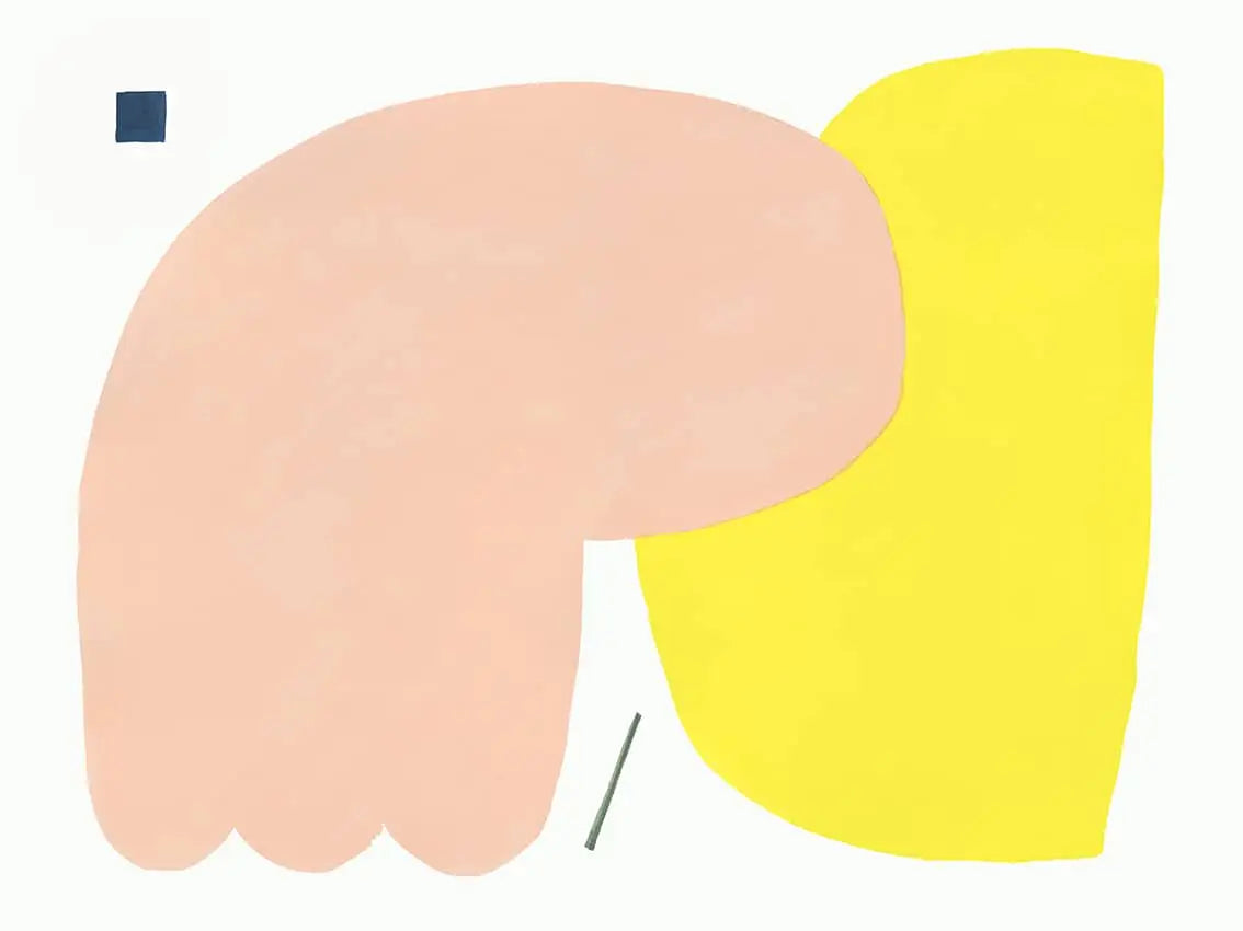 The Poster Club Wensi Zhai - Warm Sad (50x70) features abstract peach, yellow, and blue forms on white. This fine art giclée print by The Poster Club is archival quality and ideal for modern interiors.