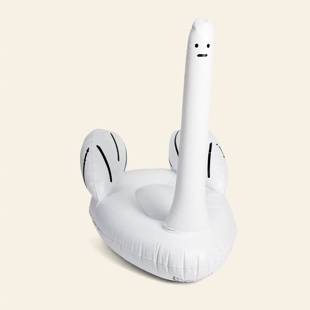 The Third Drawer Down David Shrigley Ridiculous Inflatable Swan-Thing is a white swan float with a tall neck, simple black eyes, and a small black mouth, shown against a plain light background.