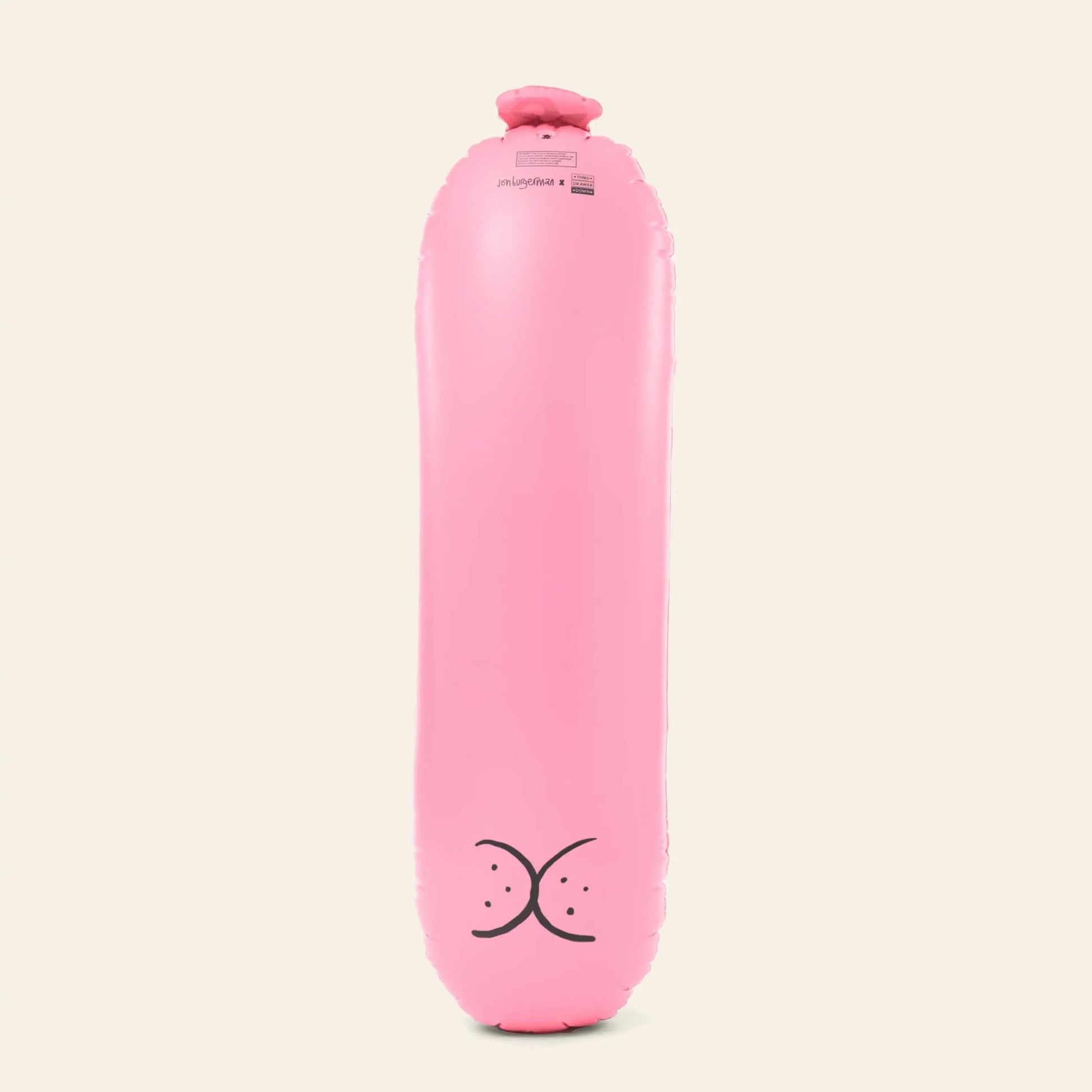 Make a splash this summer with the Third Drawer Down Jon Burgerman - Hot Diggity Dog Pool Float, a tall, pink inflatable from Third Drawer Down featuring playful cat face artwork on its base—ideal for pool parties against any backdrop.