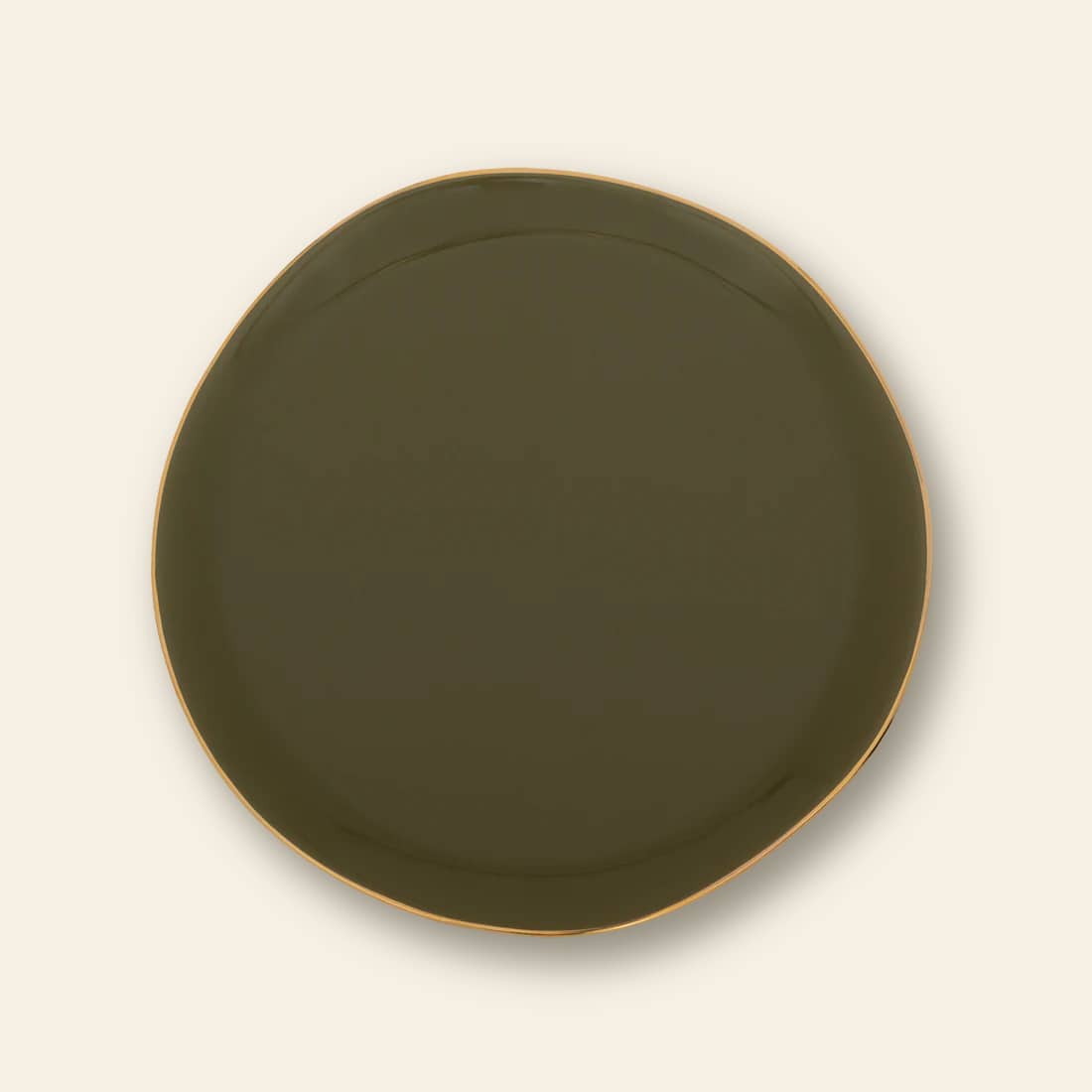 The Urban Nature Culture Good Morning Plate is a round, fir green ceramic breakfast plate with an organic, uneven rim, shown against a light beige background.