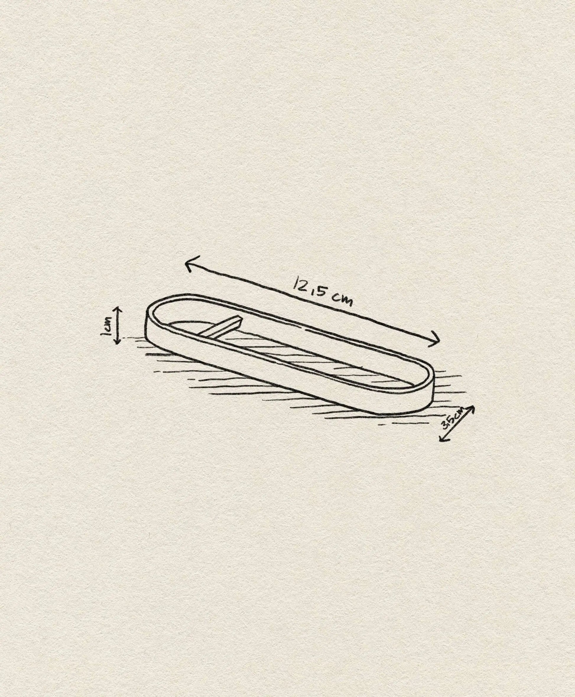 A minimalist sketch of the ferm LIVING Fein Bottle Opener by ferm LIVING, highlighted with measurement arrows and labels on a textured background—ideal for a contemporary kitchen.
