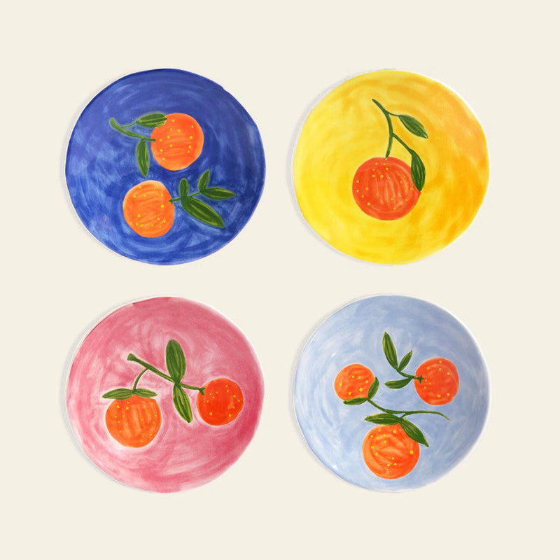 &klevering Orange Plate, Set of 4 - Multicolour