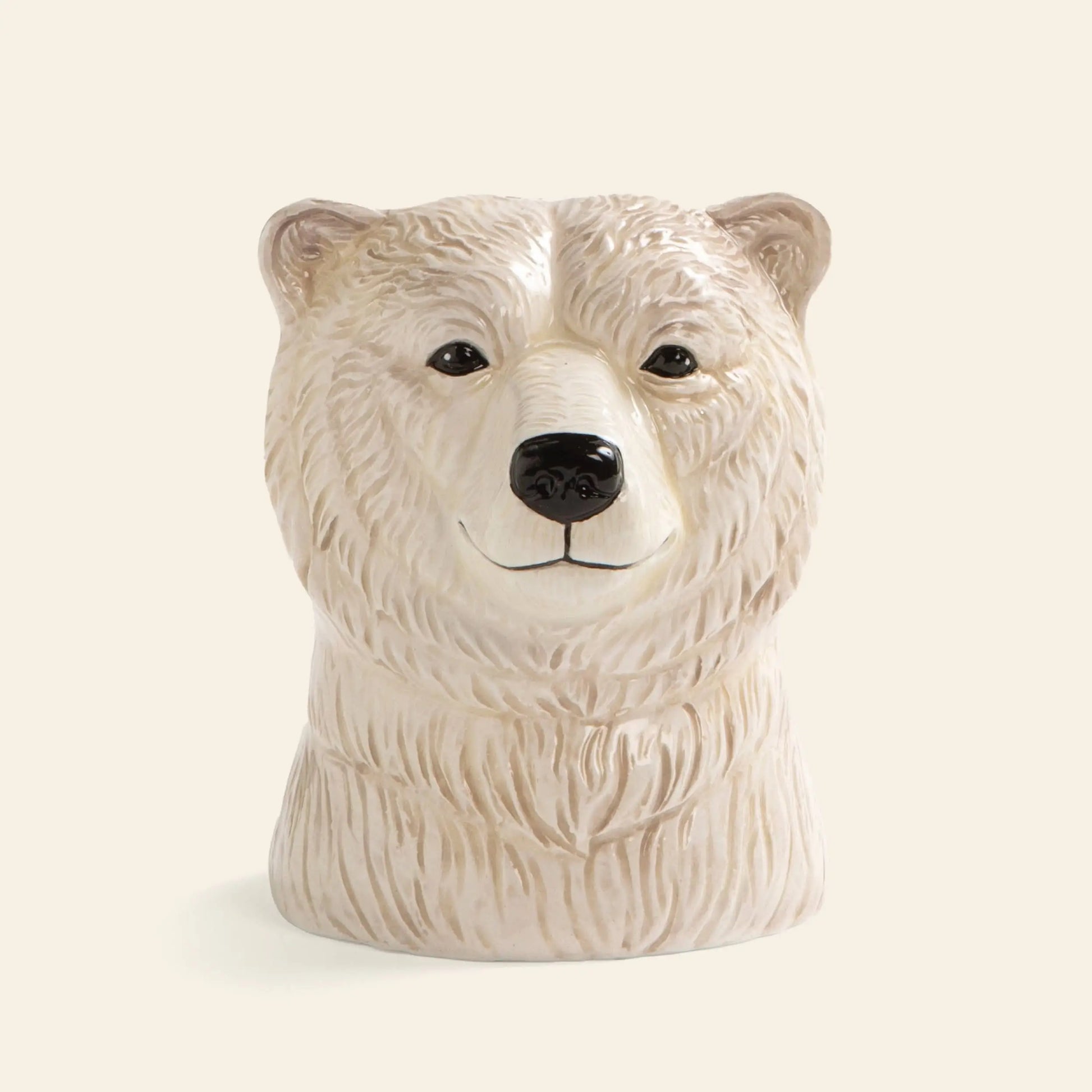 The &klevering Polar Bear Salt & Pepper Set by &klevering features ceramic containers shaped like polar bear heads with detailed fur texture and friendly expressions, ideal for charming table settings. Displayed on a plain light background.