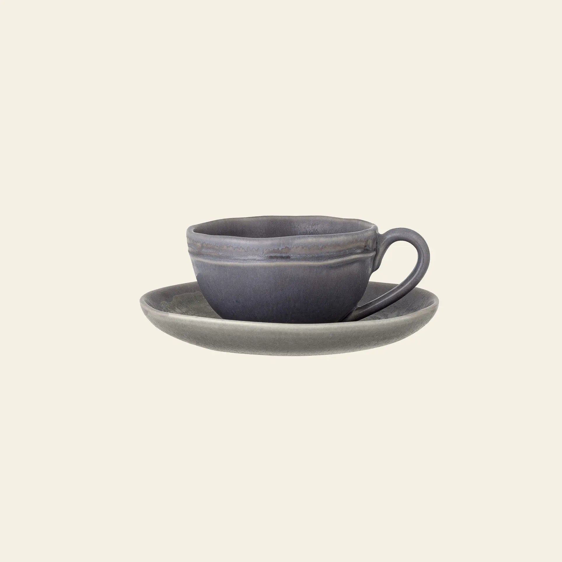 Bloomingville Raben Cappuccino Cup With Saucer Grey 1