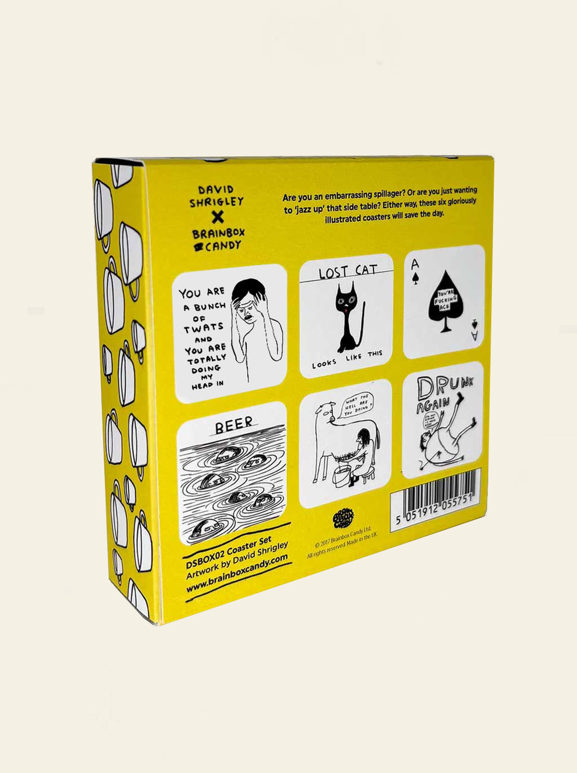 Brainbox Candy David Shrigley Coaster Box Set Black & White Set of 6