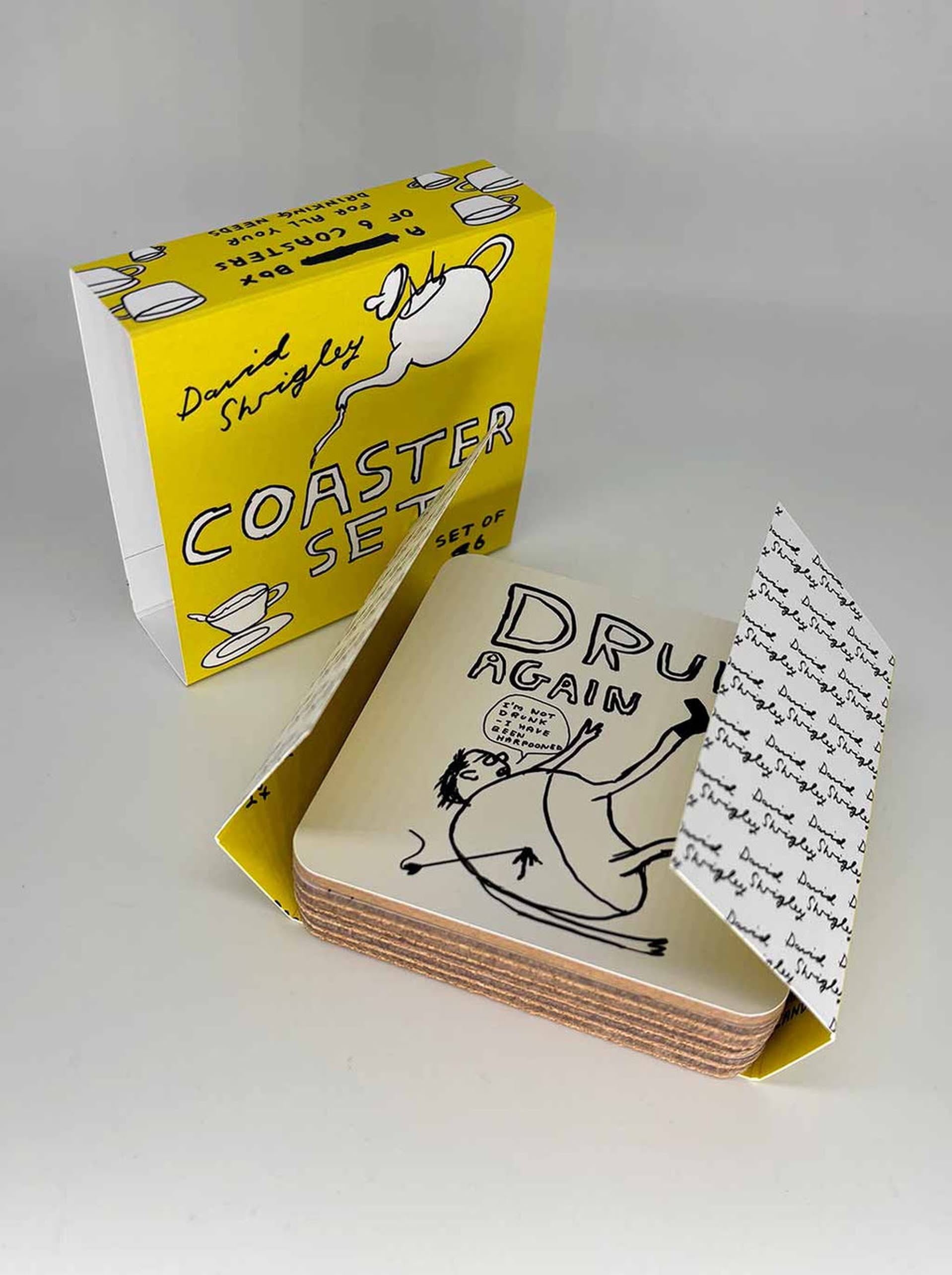Brainbox Candy David Shrigley Coaster Box Set Black & White Set of 6
