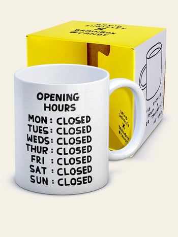 Brainbox Candy David Shrigley Opening Hours Mug