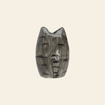 DETAIL Papier Mache Standing Cat Grey